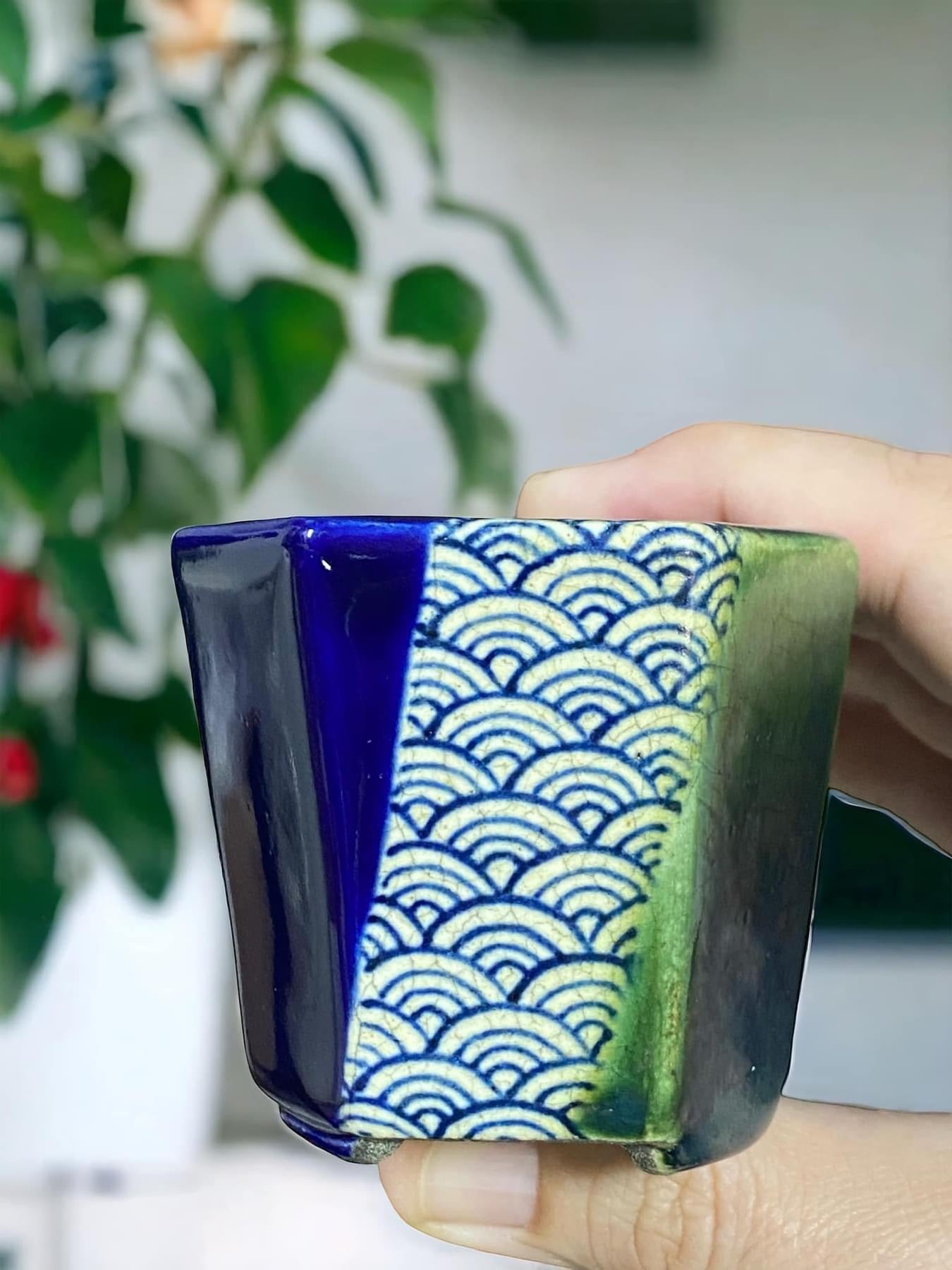 Satomi Terahata - Scalloped Glazed Bonsai or Accent Pot (2-1/2” wide)