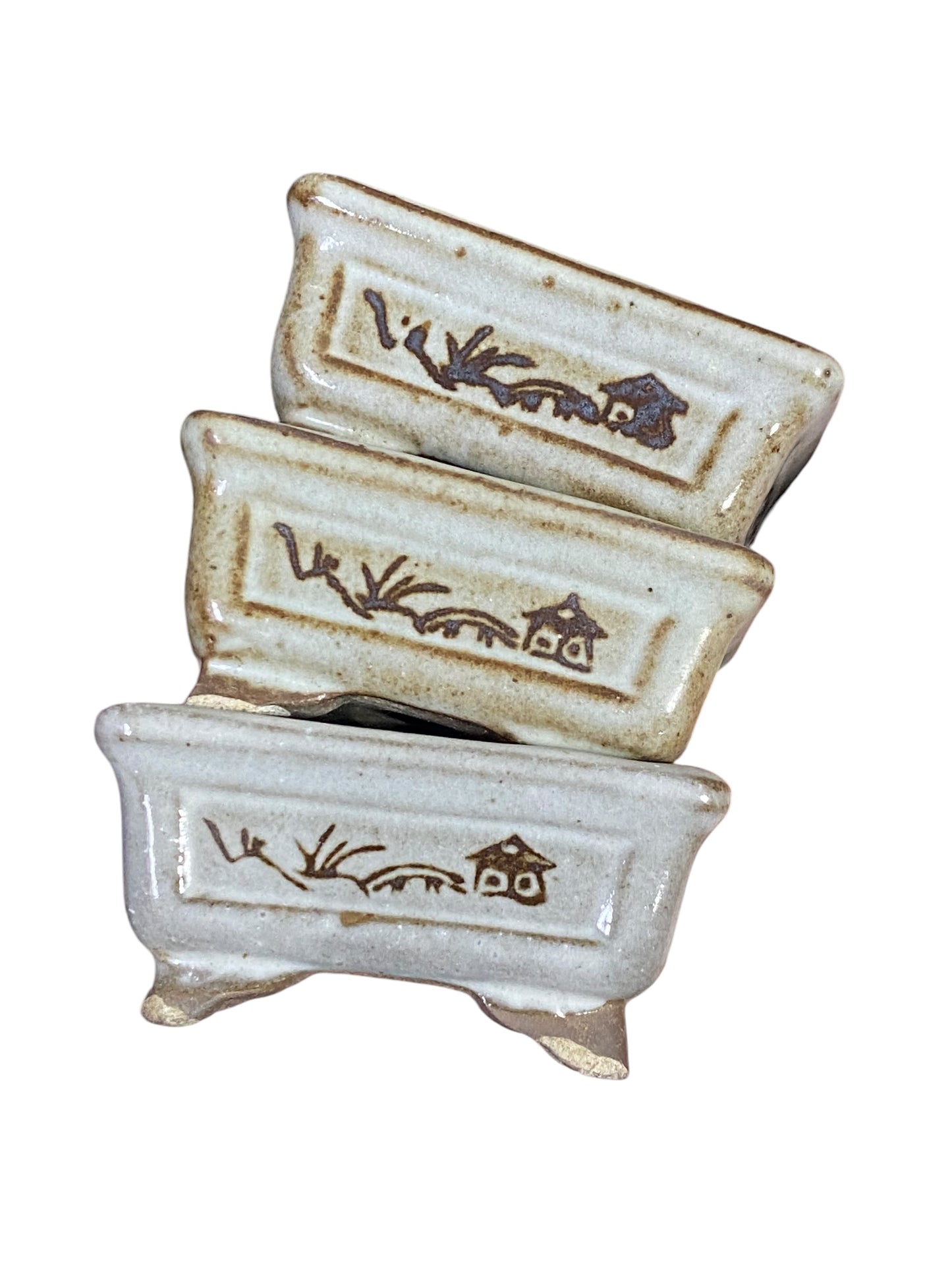 Kozan Kiln - Old Mame Glazed Rectangle Bonsai Pot (2-5/16 wide)