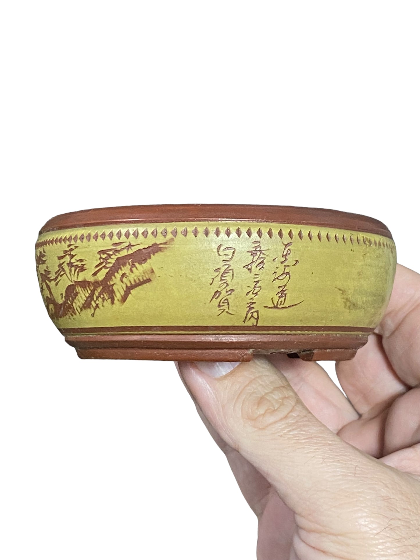 Bigei - Multicolor Carved Bowl Style Bonsai Pot (3-13/16" wide)