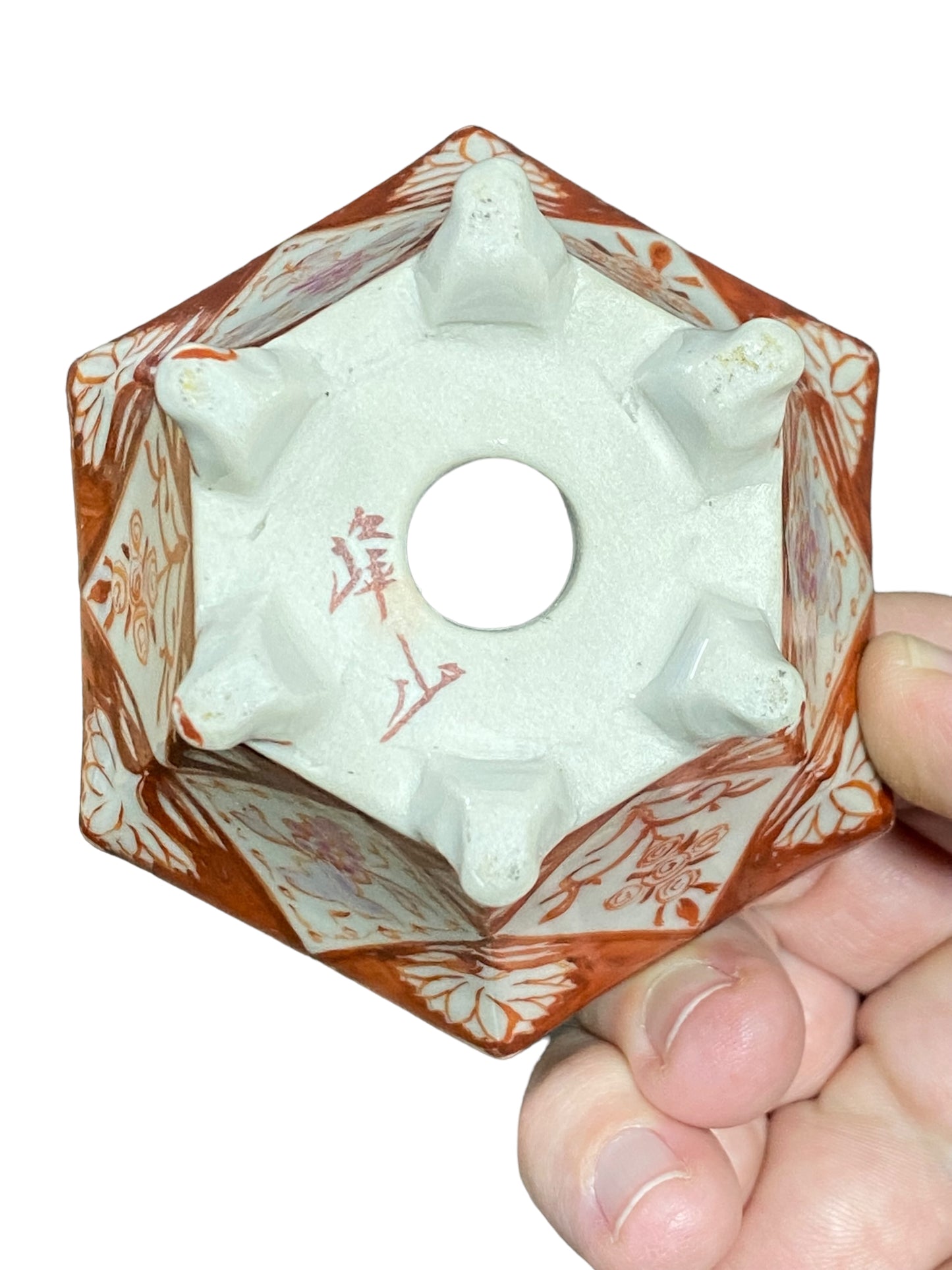 Kutani Houzan - Rare Painted Hexagon Bonsai Pot (3-1/4" wide)