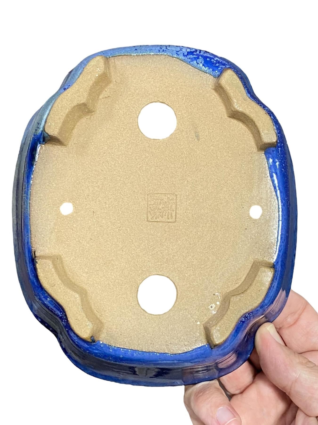 Shibakatsu - Lovely Namako Blue Glazed Bonsai Pot (7-5/16” wide)