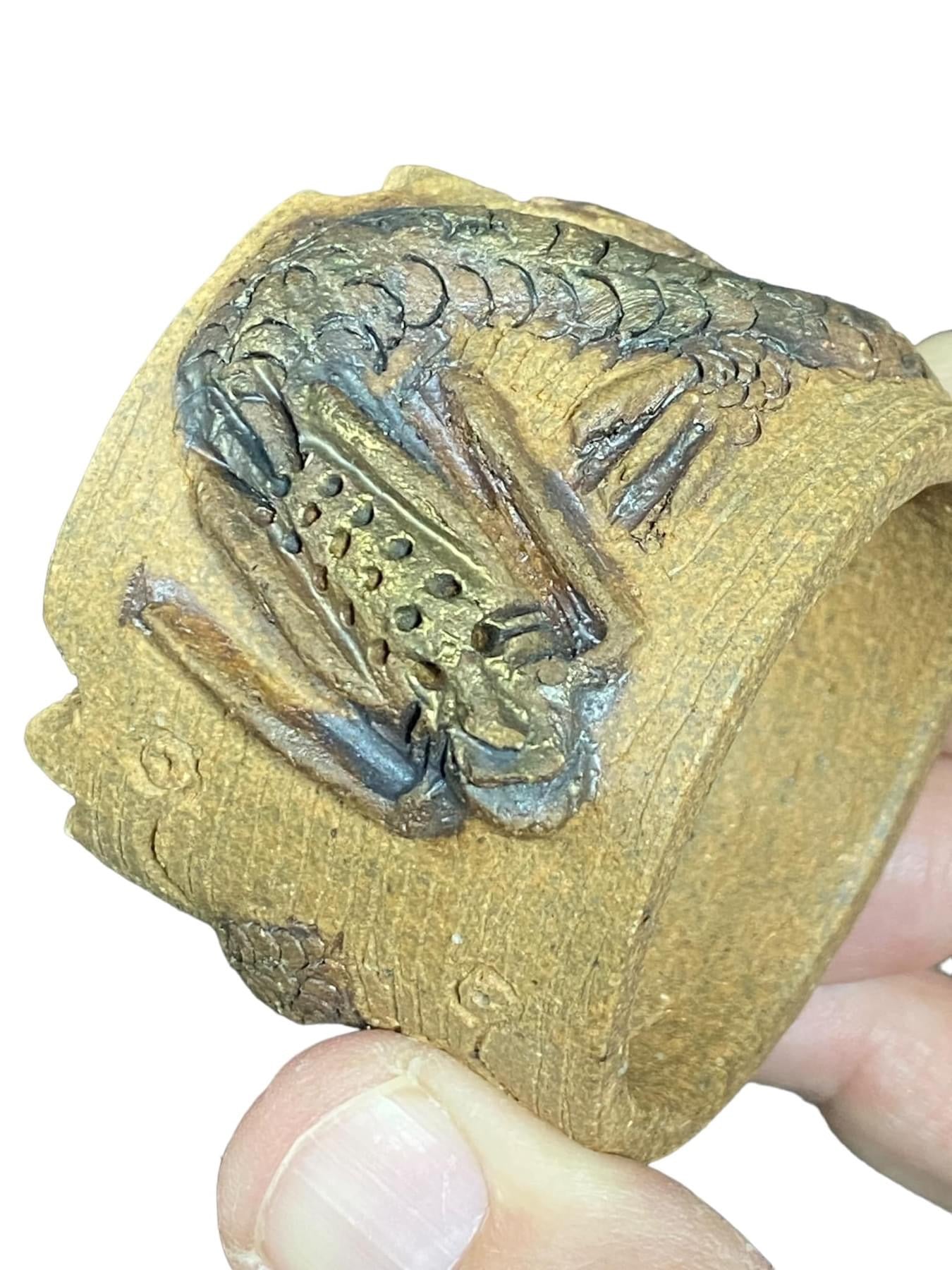 Takudo - Relief Carved Glazed Dragon Mame Bonsai or Accent Pot (2-1/16" wide)