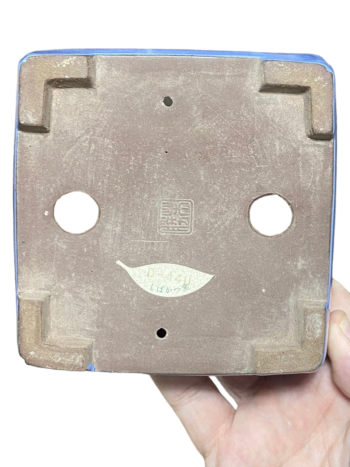 Shibakatsu - Bright Blue Glazed Square Style Bonsai Pot (4-7/8" wide)