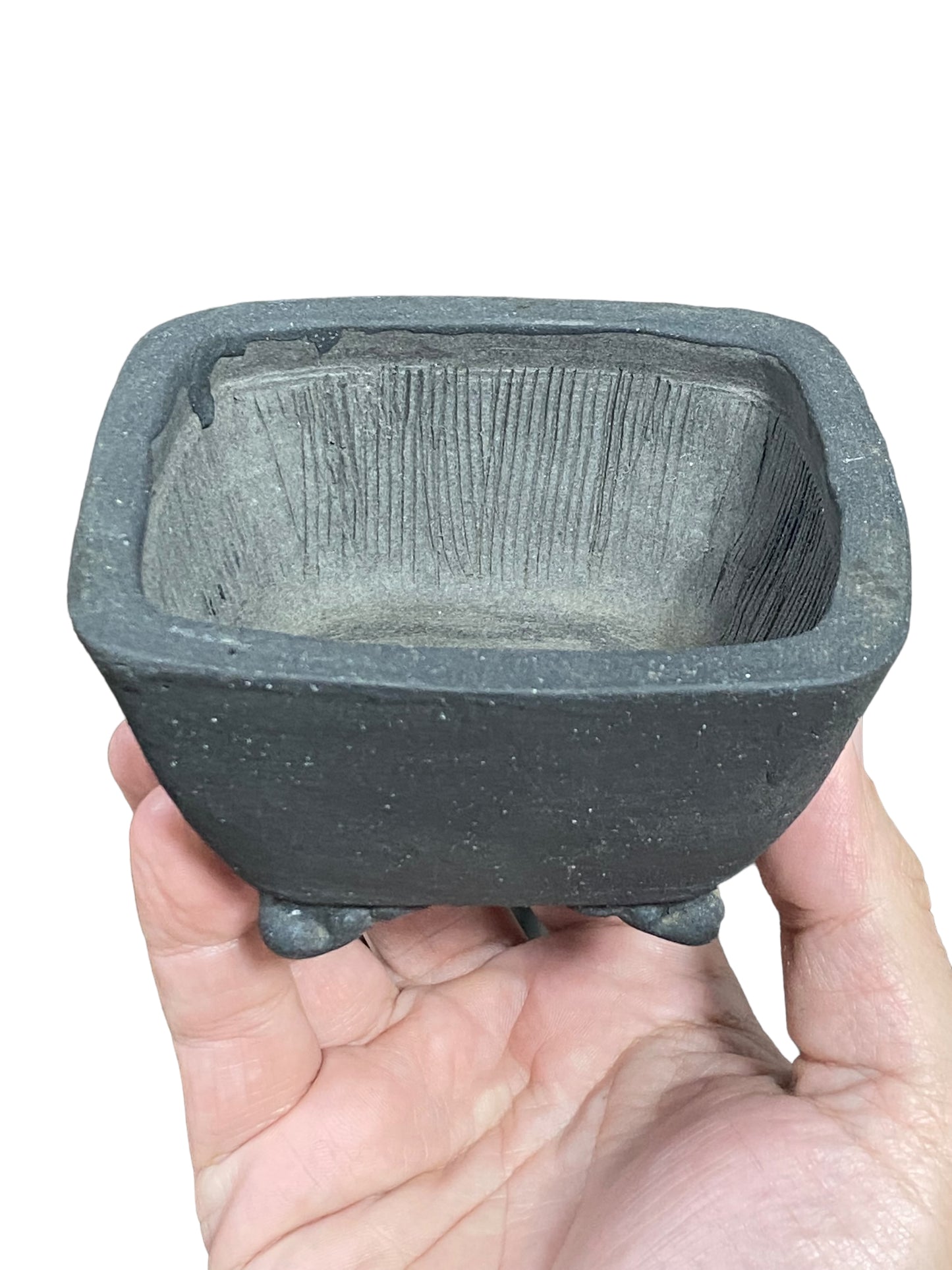 Heian Kosen - Unglazed Footed Square Bonsai Pot (4-1/4" wide)