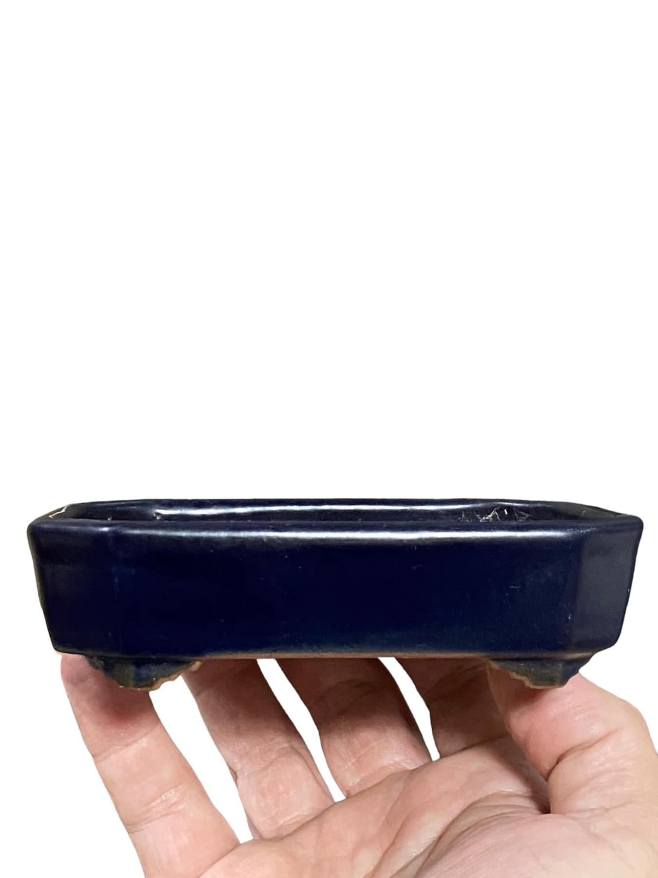 Yamafusa - Deep Blue Glazed Rectangle Bonsai Pot