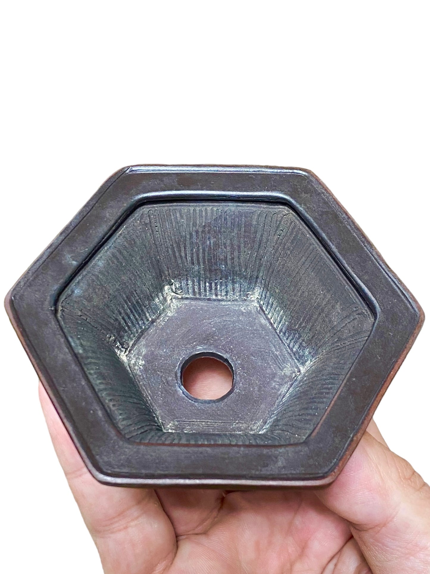 Bigei - Rare Small Black Hexagon Style Bonsai Pot (3-1/2" wide)