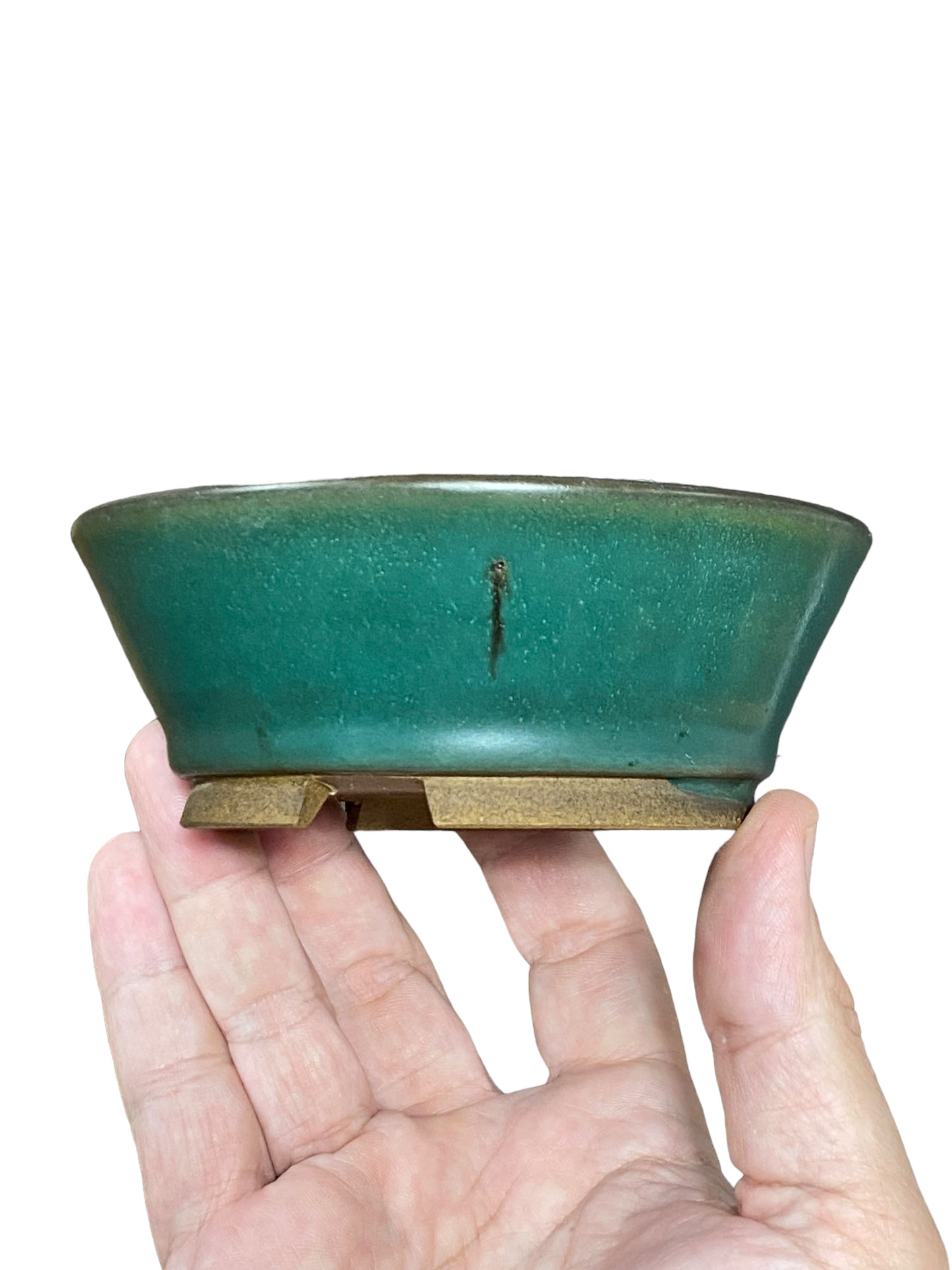 Bigei - Old Green Glazed Round Style Bonsai Pot