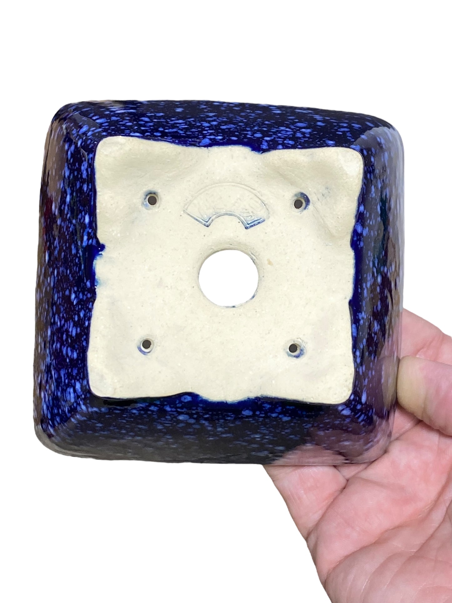 Koyo - Blue & White Glazed Square Bonsai Pot (4-13/16" wide)