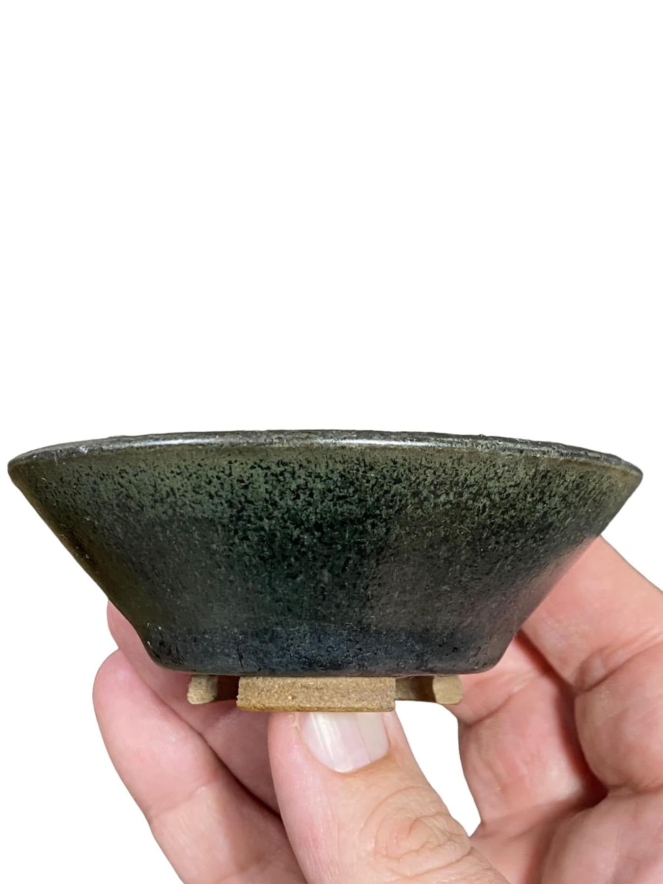Koho - Rare Forest Green Glazed Bonsai Pot (3-3/4" wide)