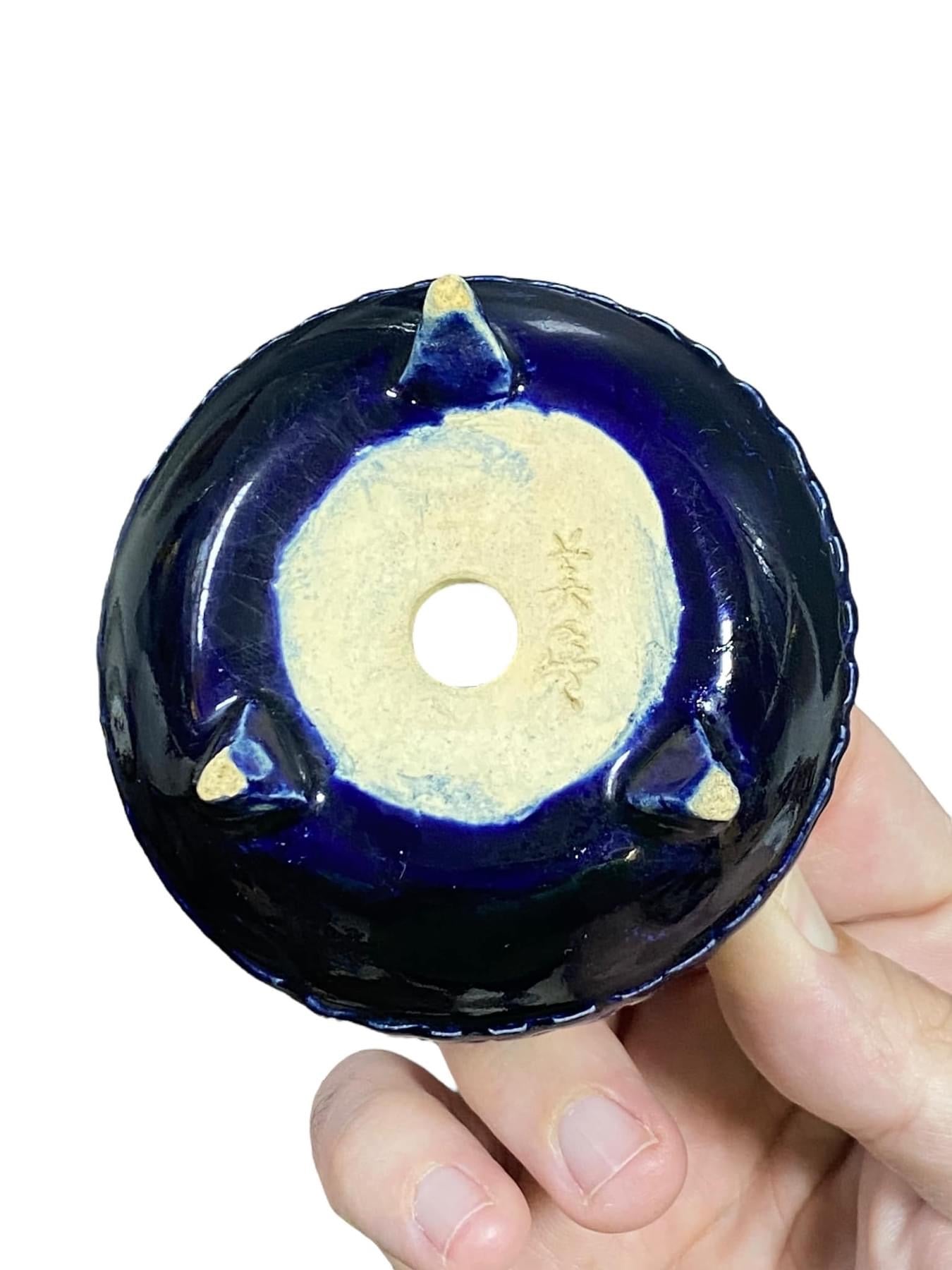 Ikegami - Glazed and Etched Footed Bonsai Pot (3-3/8" wide)