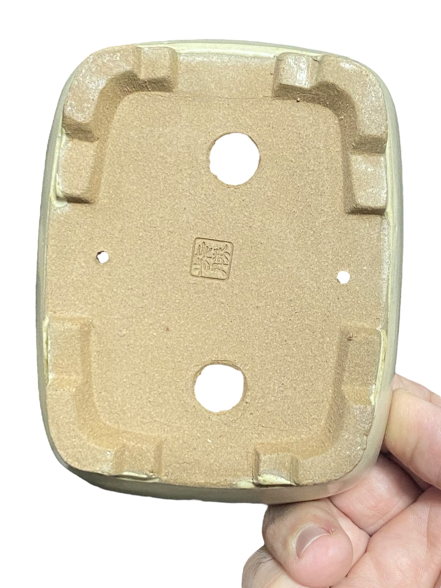 Shibakatsu - Cream Glazed Footed Rectangle Style Bonsai Pot (5" wide)