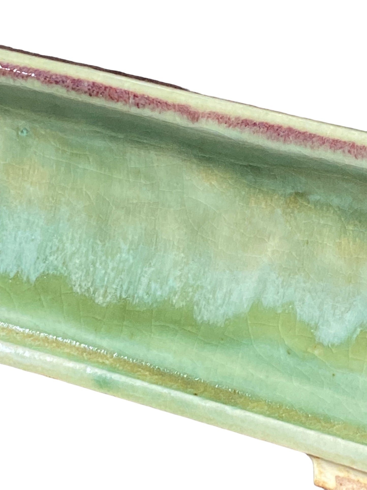 Fukuda Keiun - Stellar Crackle Glazed Rectangle Bonsai Pot (6-1/4” wide)