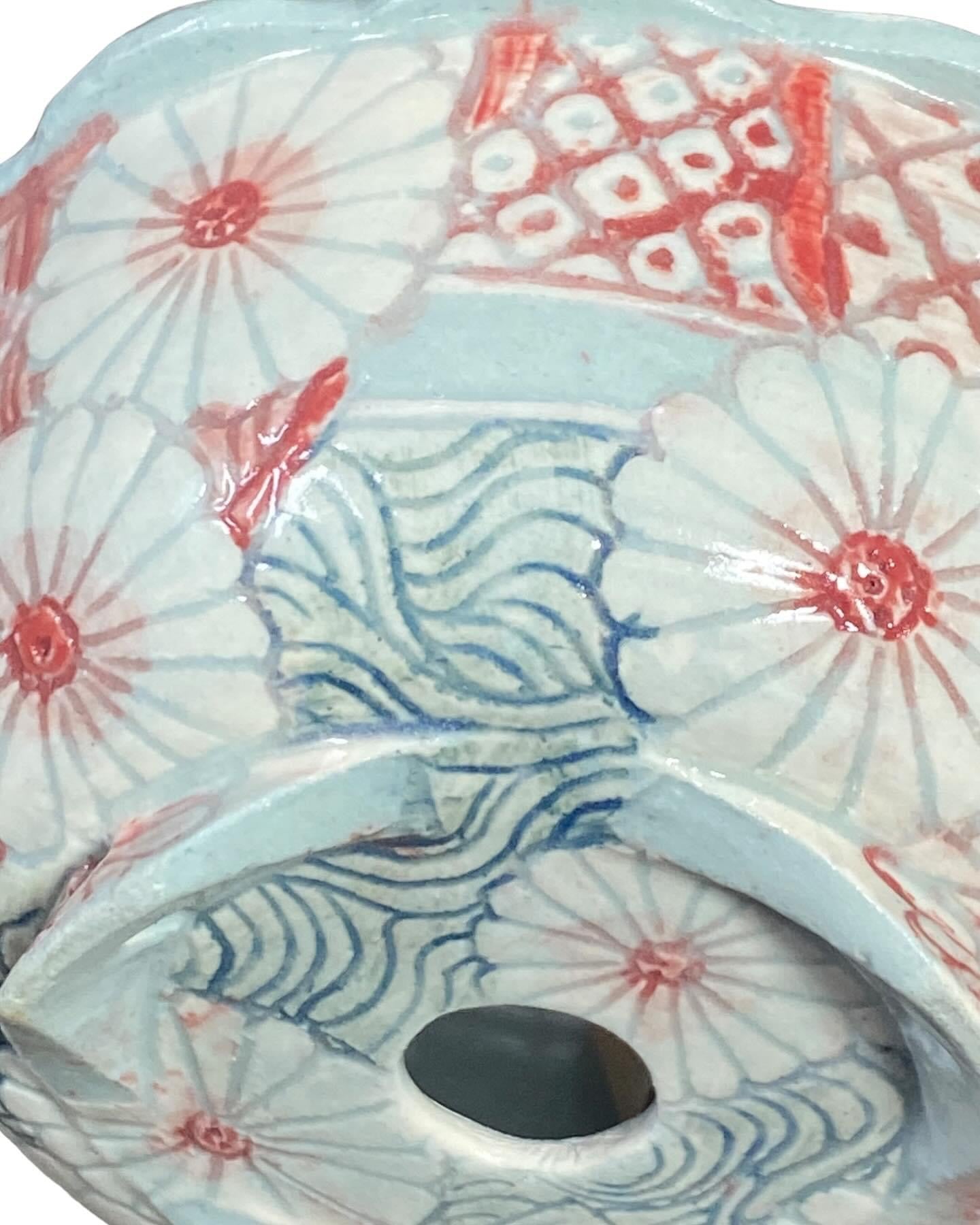 Eisetu - Amazing Painted and Carved Bonsai Pot (3-7/8” wide)