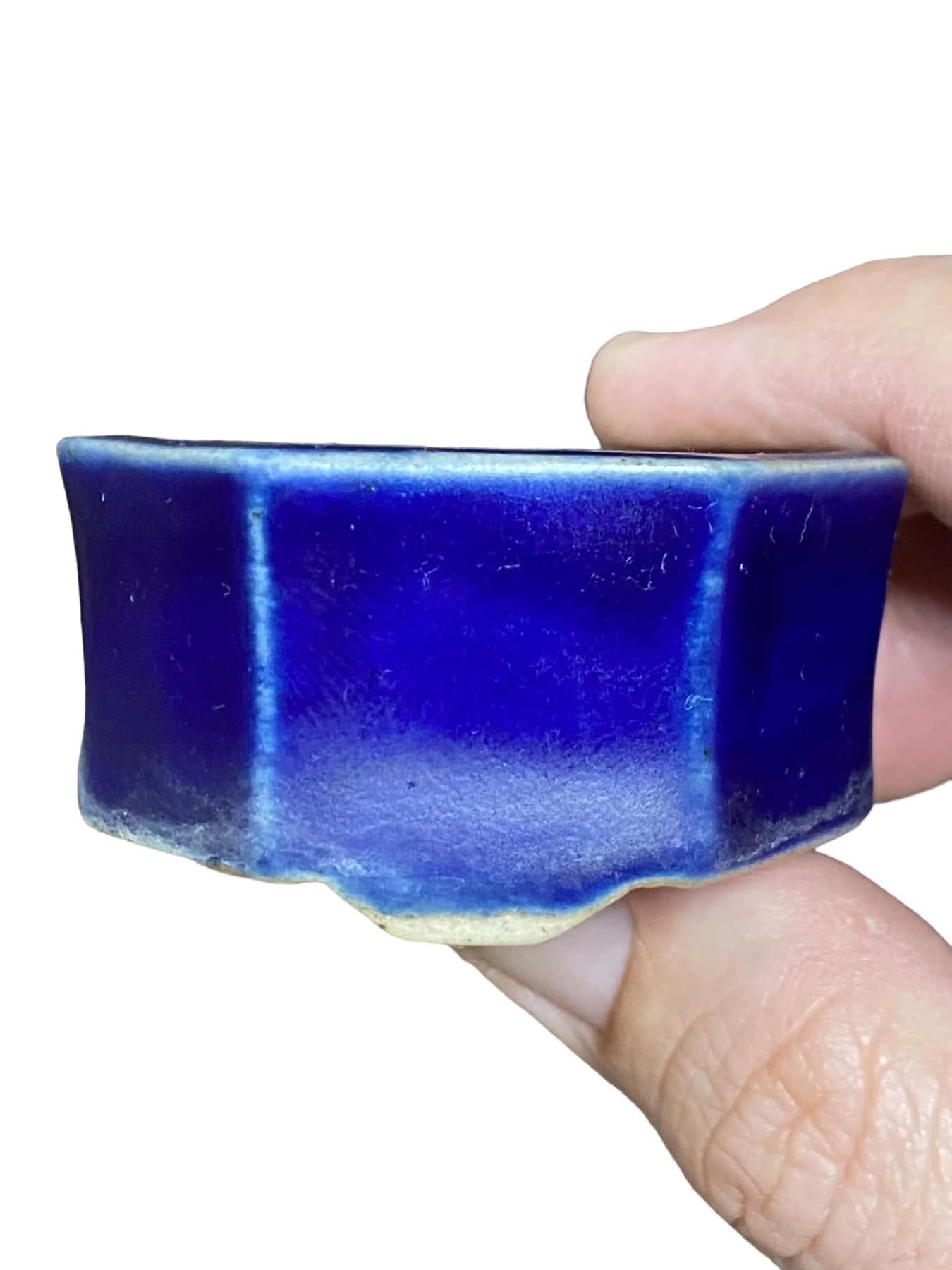 Japanese - Beautiful Blue Glazed Bonsai Pot (Discounted) (1-7/8" wide)