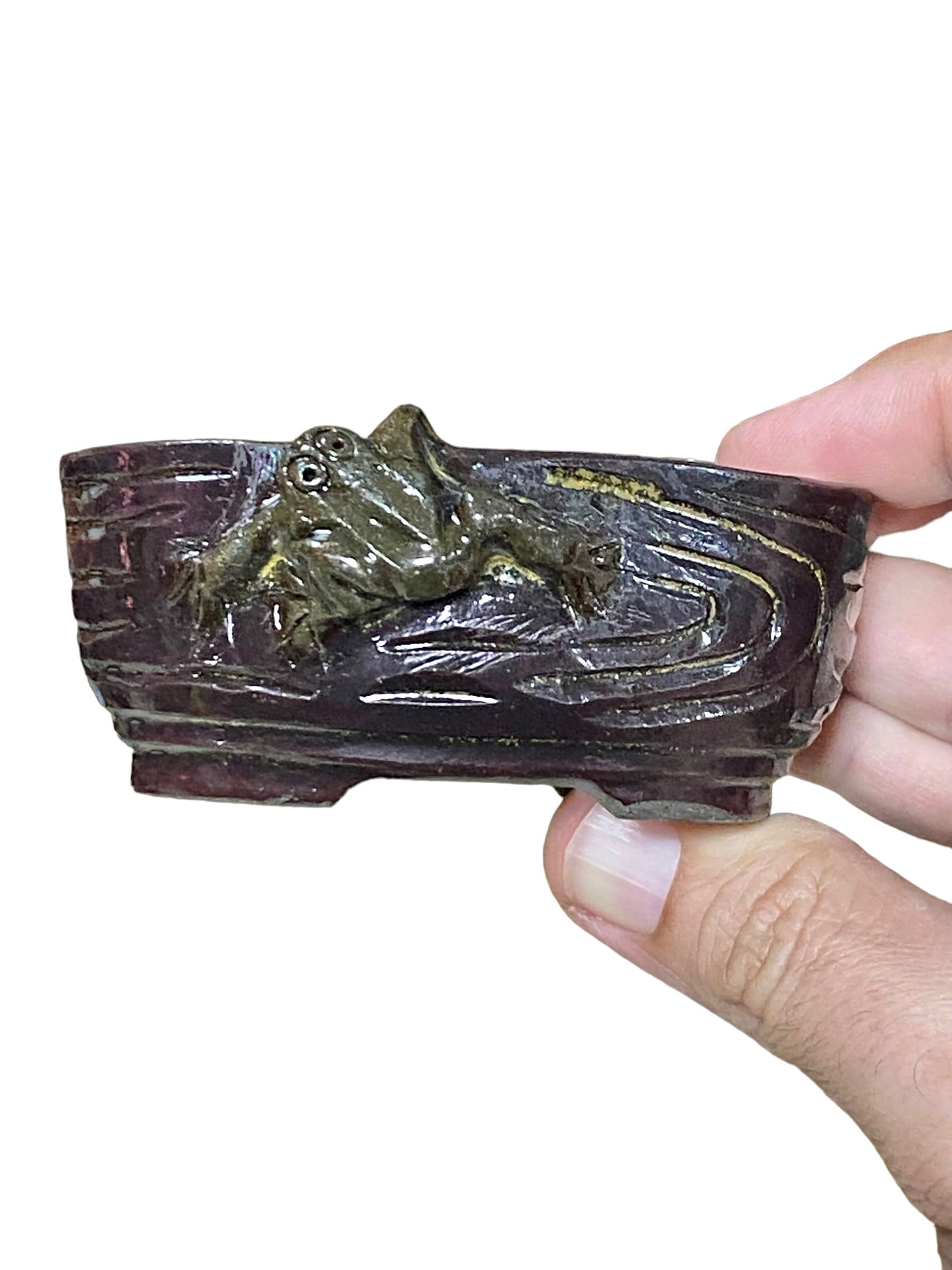 Takudo - Glazed Frog Mame Bonsai or Accent Pot (3-1/2" wide)
