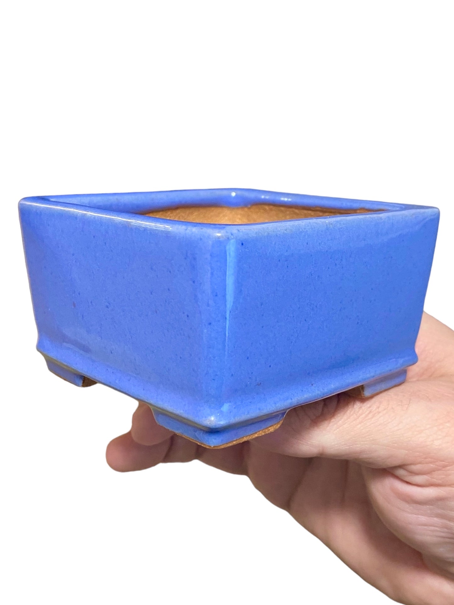 Ikko - Blue Glazed Square Style Bonsai or Accent Pot (3-1/2” wide)