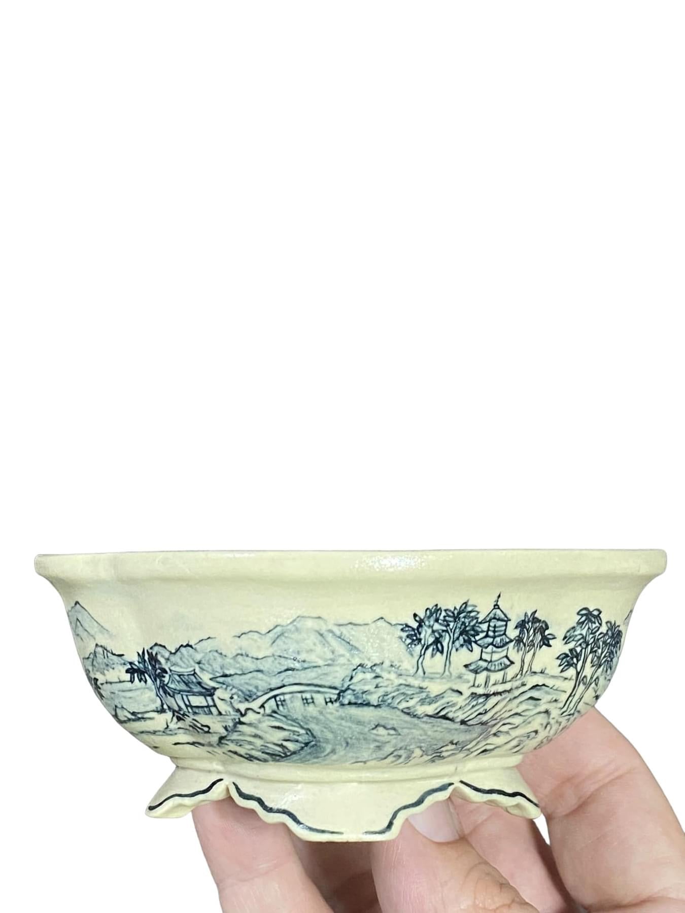 Kouzan - Exquisite Hand Painted Bonsai Pot (4-9/16” wide)