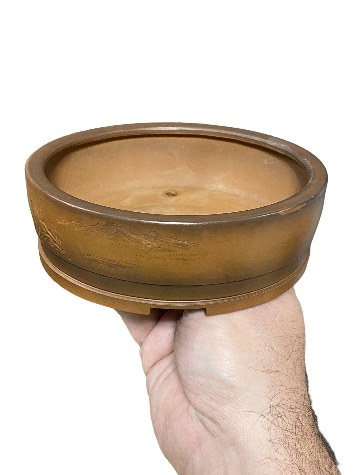 Bigei - Relief Carved Round Style Bonsai Pot