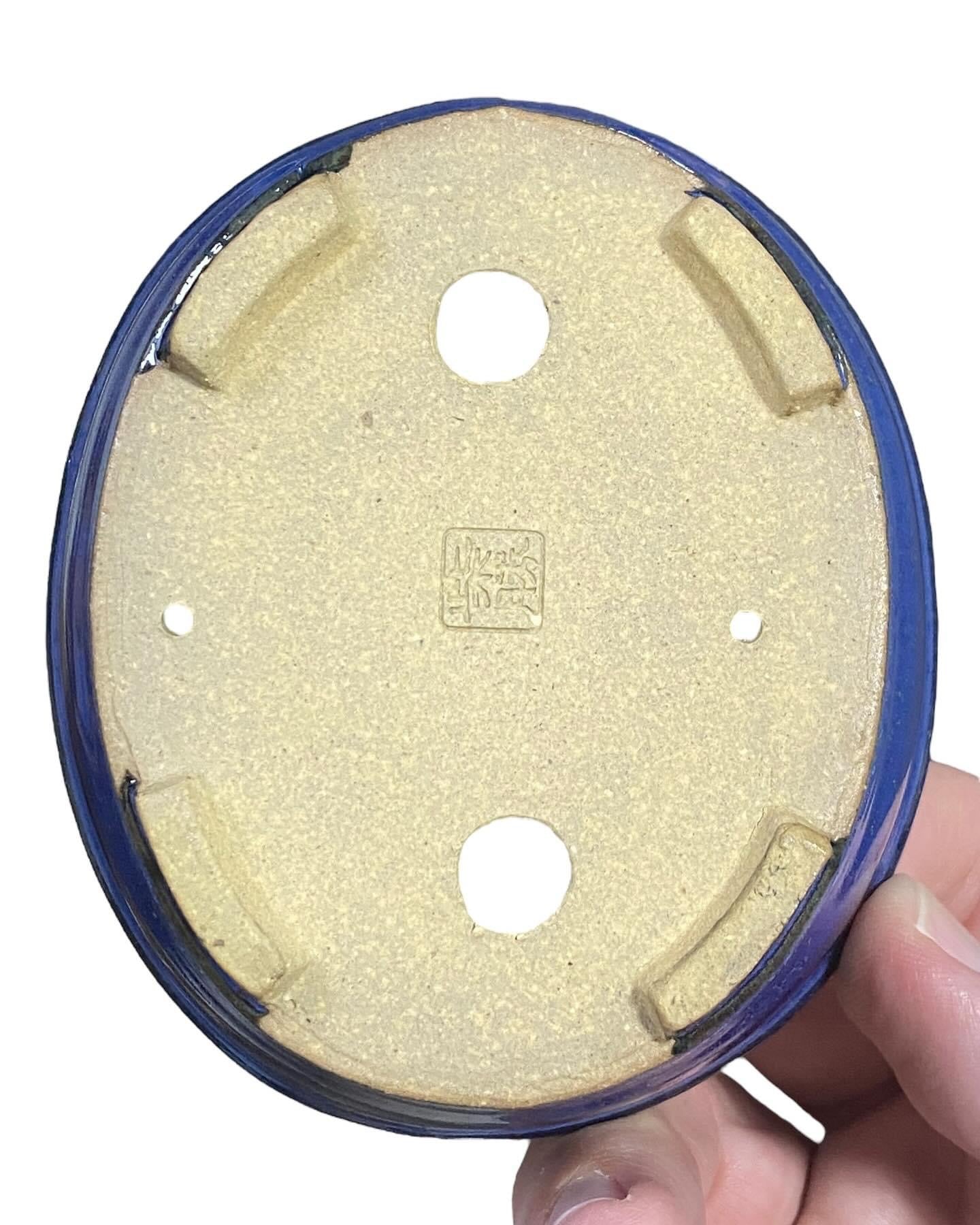 Shibakatsu - Stunning Namako Blue Glazed Bonsai Pot (4-1/4” wide)