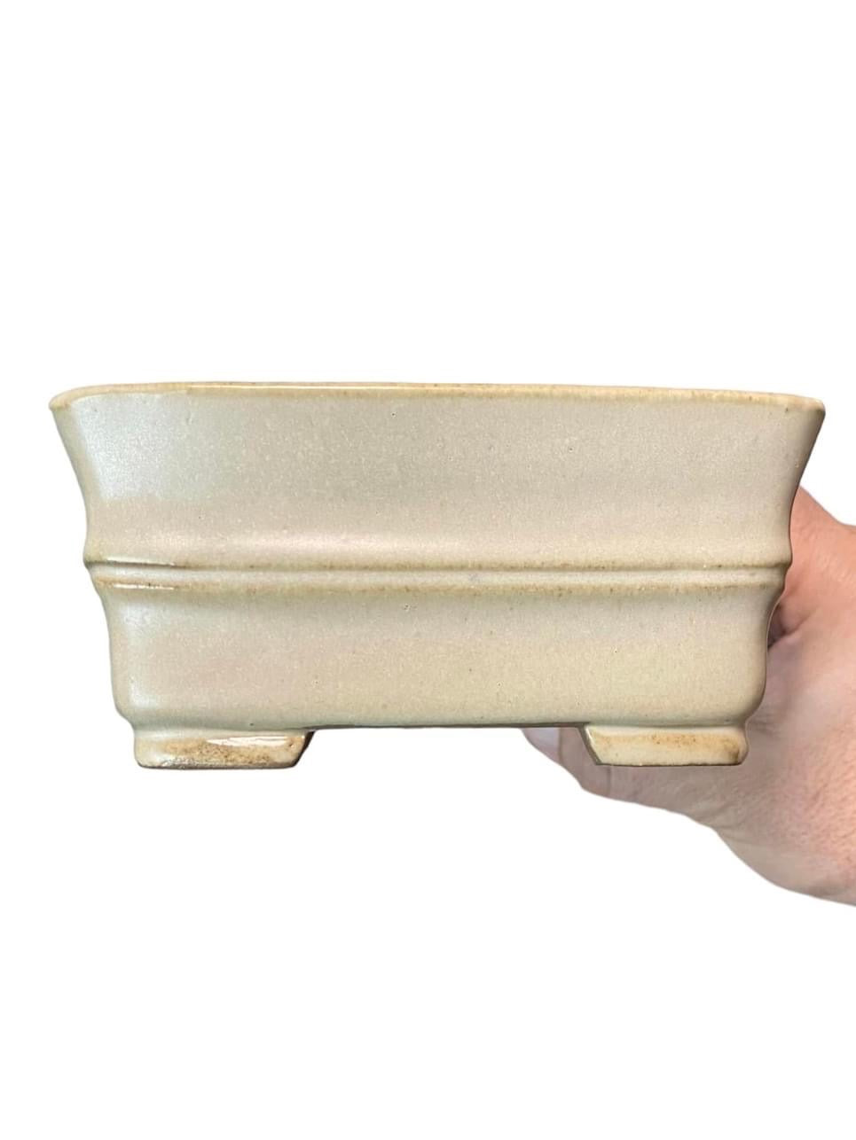 Shibakatsu - Cream Glazed Rectangle Style Bonsai Pot (7-3/8" wide)