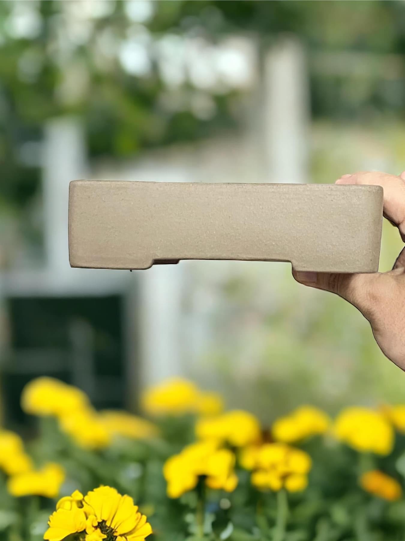 Syouzan Homage - Old Unglazed Rectangle Bonsai Pot (7-1/4" wide)