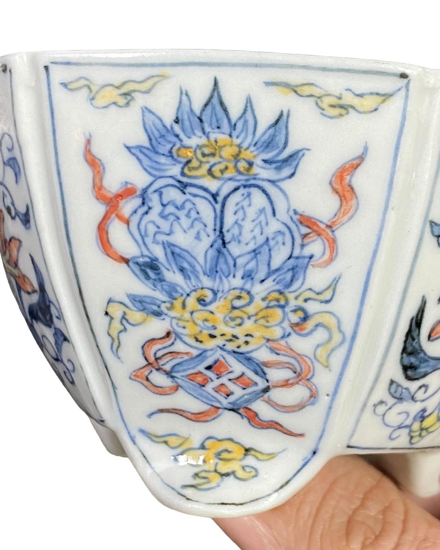 Kutani Houzan - Hand Painted Hexagon Bonsai Pot (3-7/8” wide)