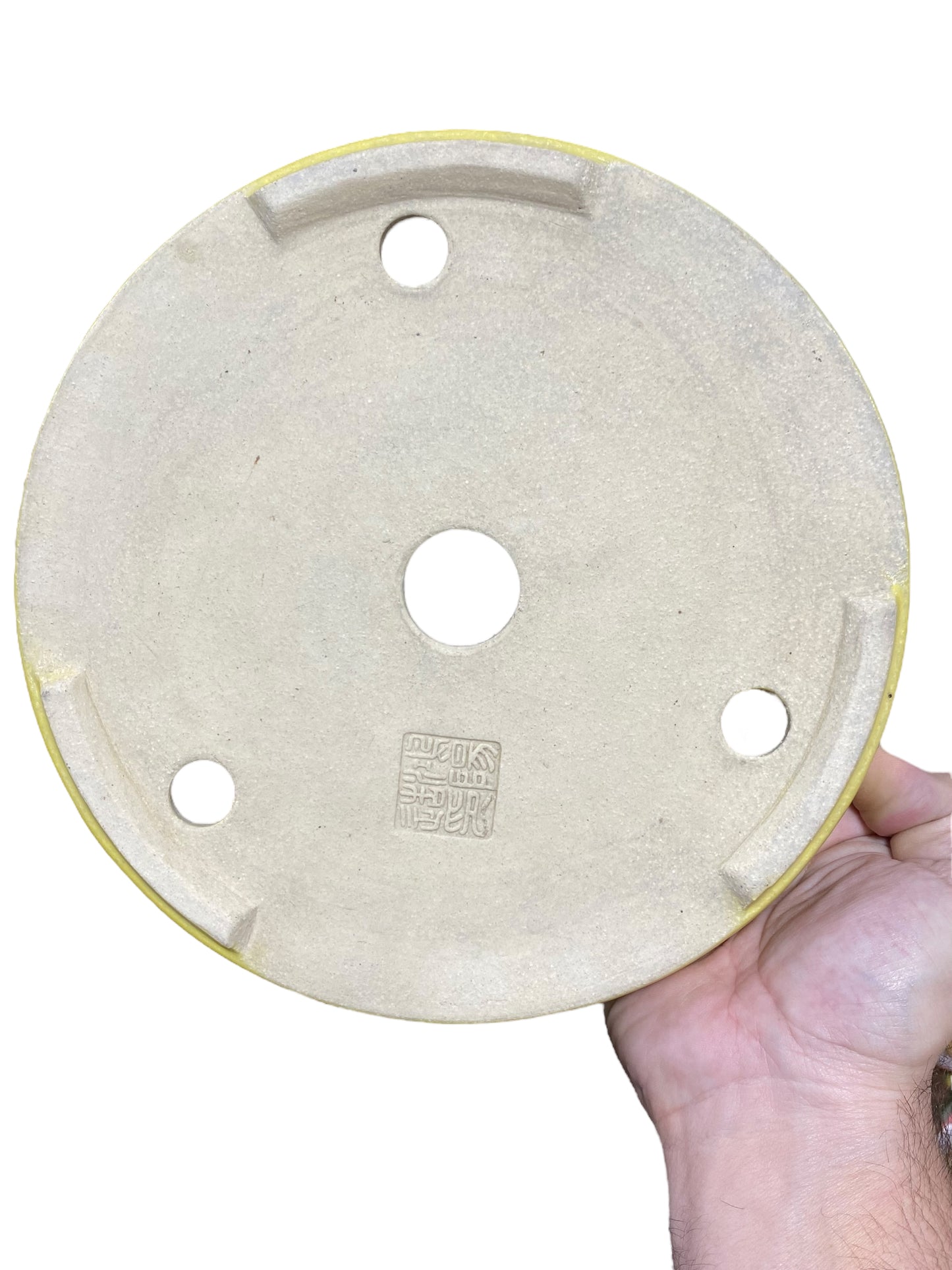 Koyo Kiln - Large Yellow Glazed Shallow Round Bonsai Pot (9-13/16" wide)