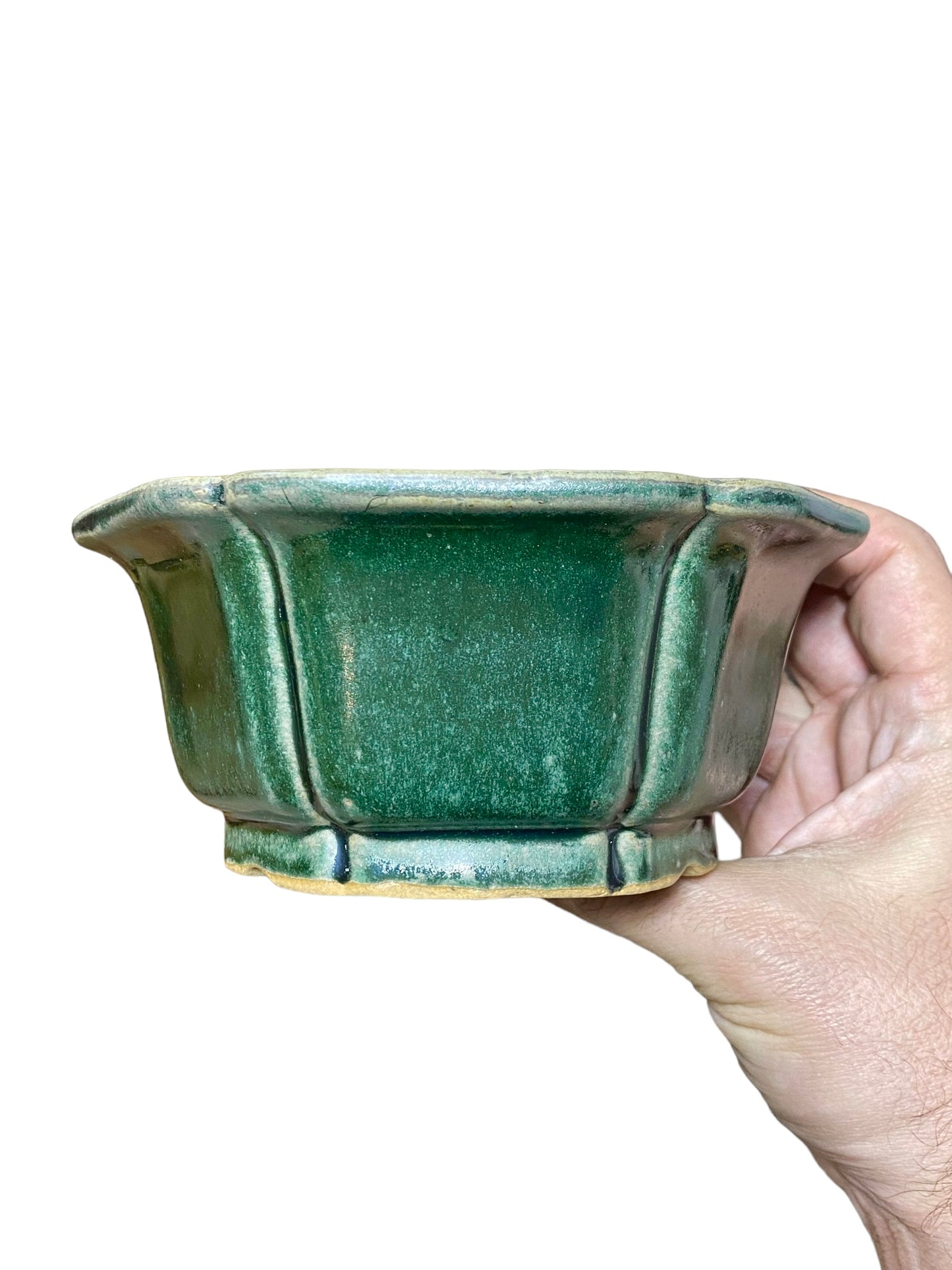 Shibakatsu - Green Glazed Traditional Flower Style Bonsai Pot (6-1/4" wide)
