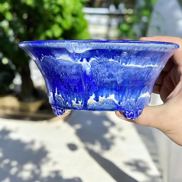 Shuho - Stunning Deep Glazed Bowl Bonsai Pot (7-5/16" wide)