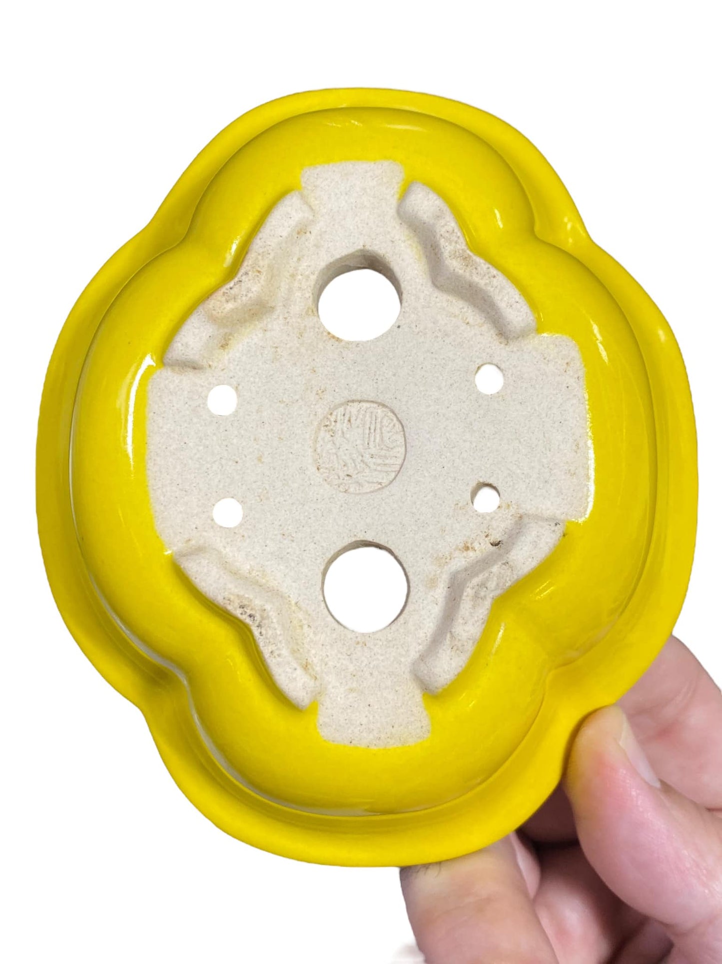 China- Bright Yellow Mokko Shaped Bonsai Pot (5-3/16" wide)