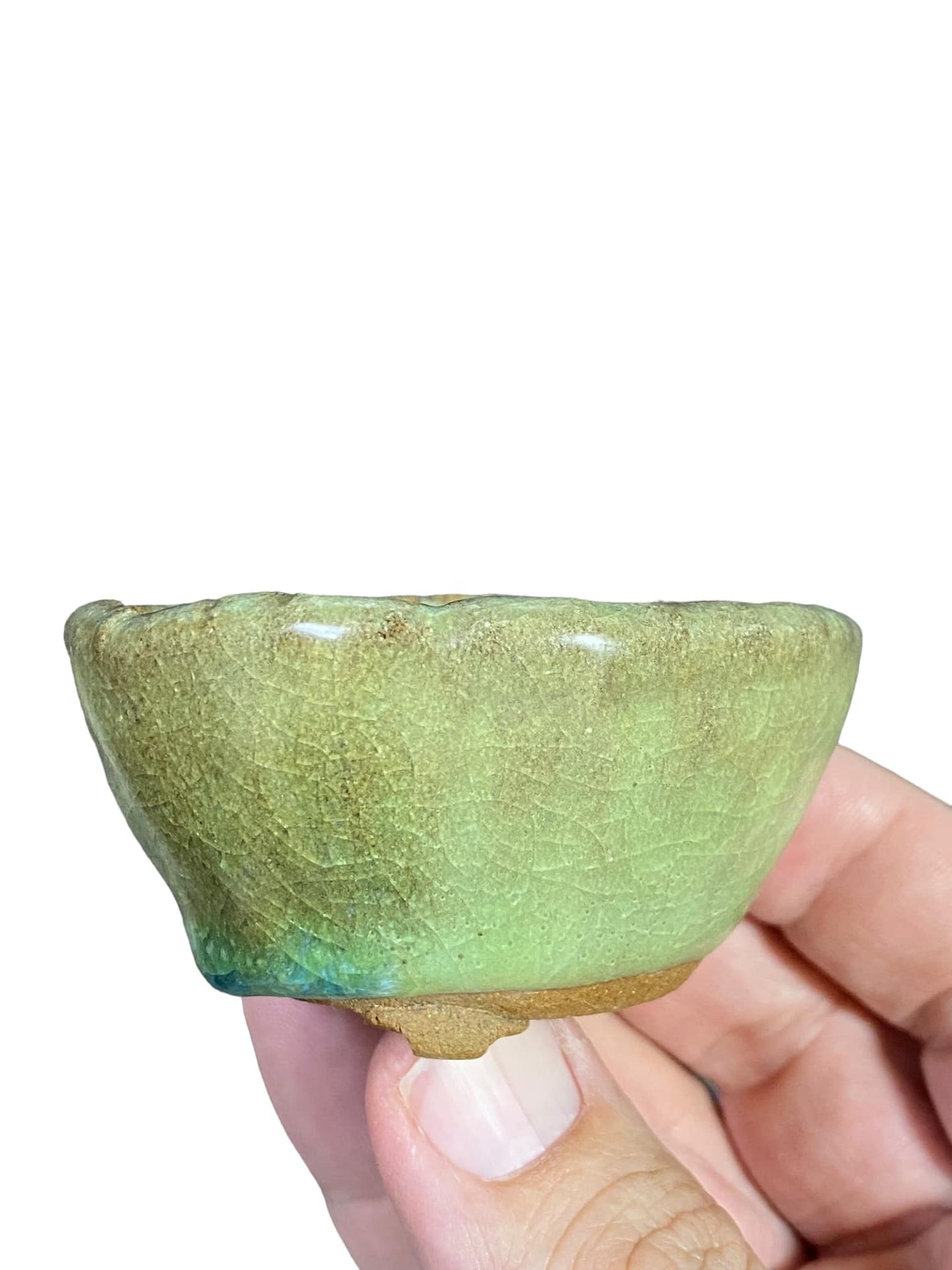 Kougetsu - Beautiful Green Crackle Glazed Bonsai Pot (2-3/4" wide)