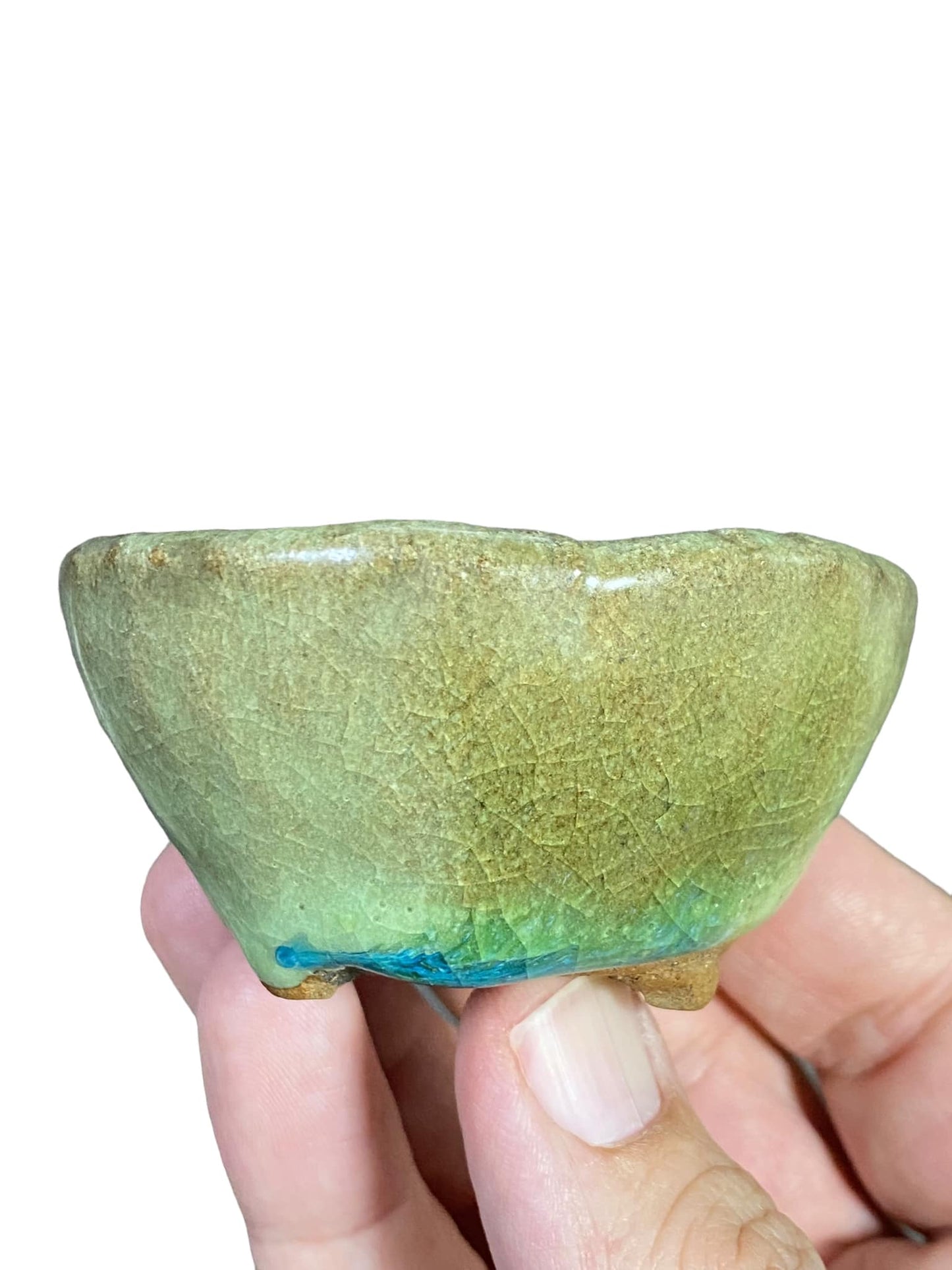 Kougetsu - Beautiful Green Crackle Glazed Bonsai Pot (2-3/4" wide)