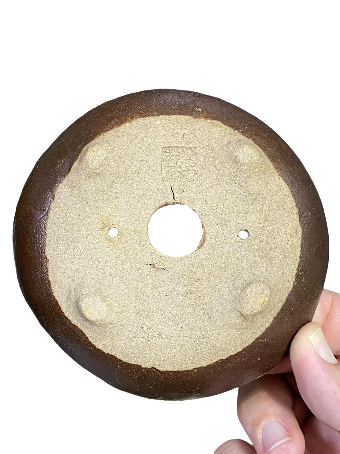 Shoseki - Brown Shallow Round Bonsai Pot (4-3/8" wide)