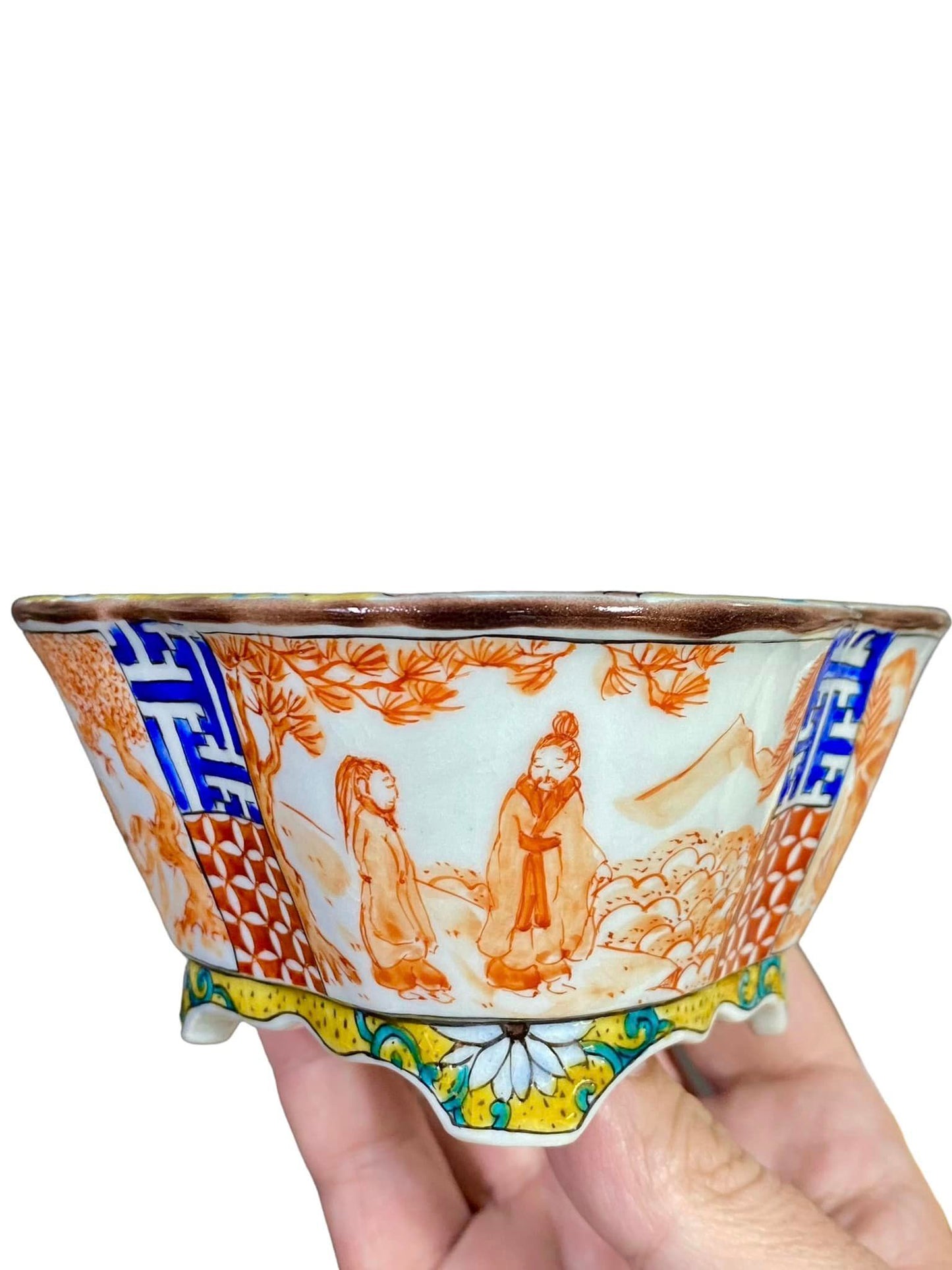 Kutani/Kouun - Exhibition Hand-painted Mokko Bonsai Pot (5-5/16" wide)
