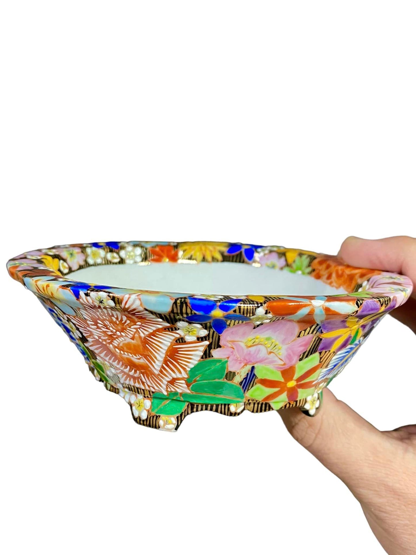 Kutani / Aikawa Shiho - Quality Hand-painted Mokko Bonsai Pot (5-7/8" wide)