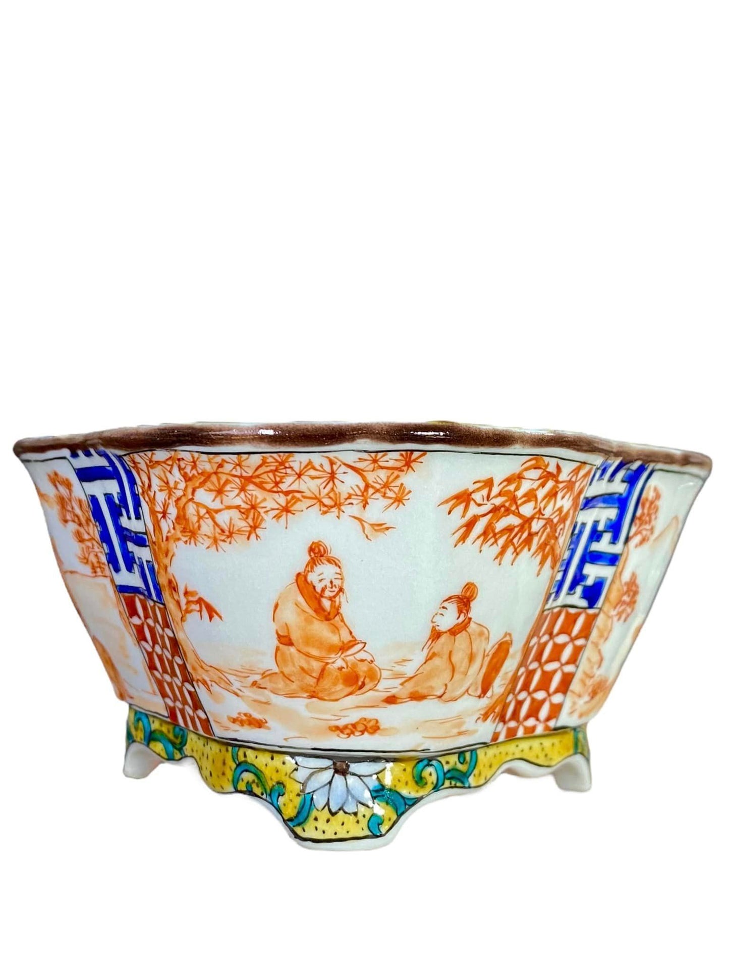 Kutani/Kouun - Exhibition Hand-painted Mokko Bonsai Pot (5-5/16" wide)