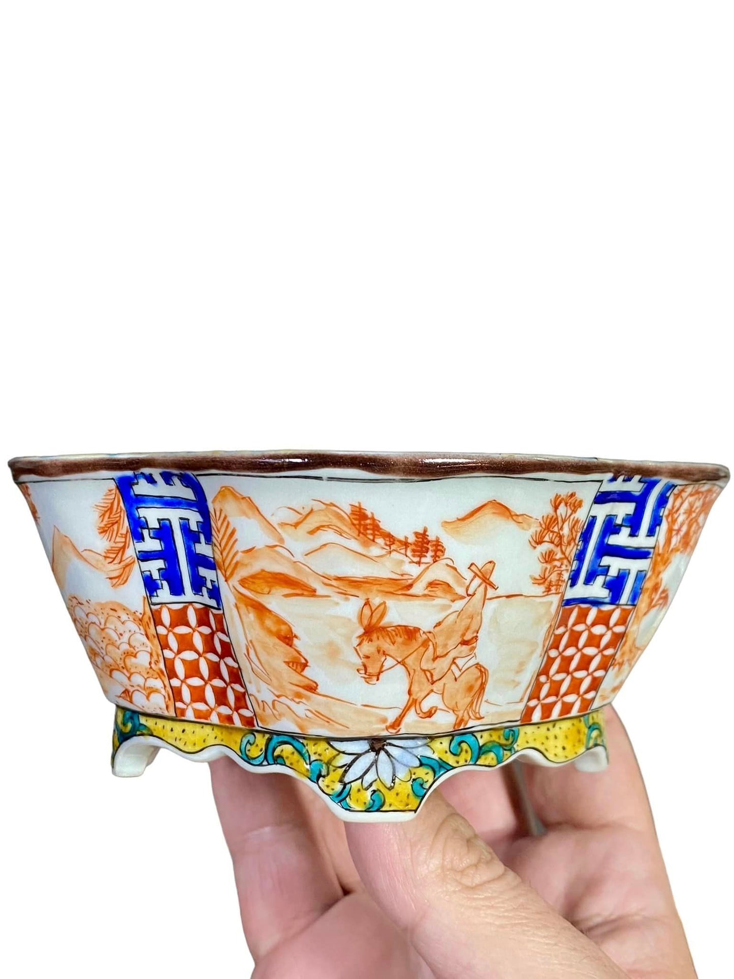 Kutani/Kouun - Exhibition Hand-painted Mokko Bonsai Pot (5-5/16" wide)
