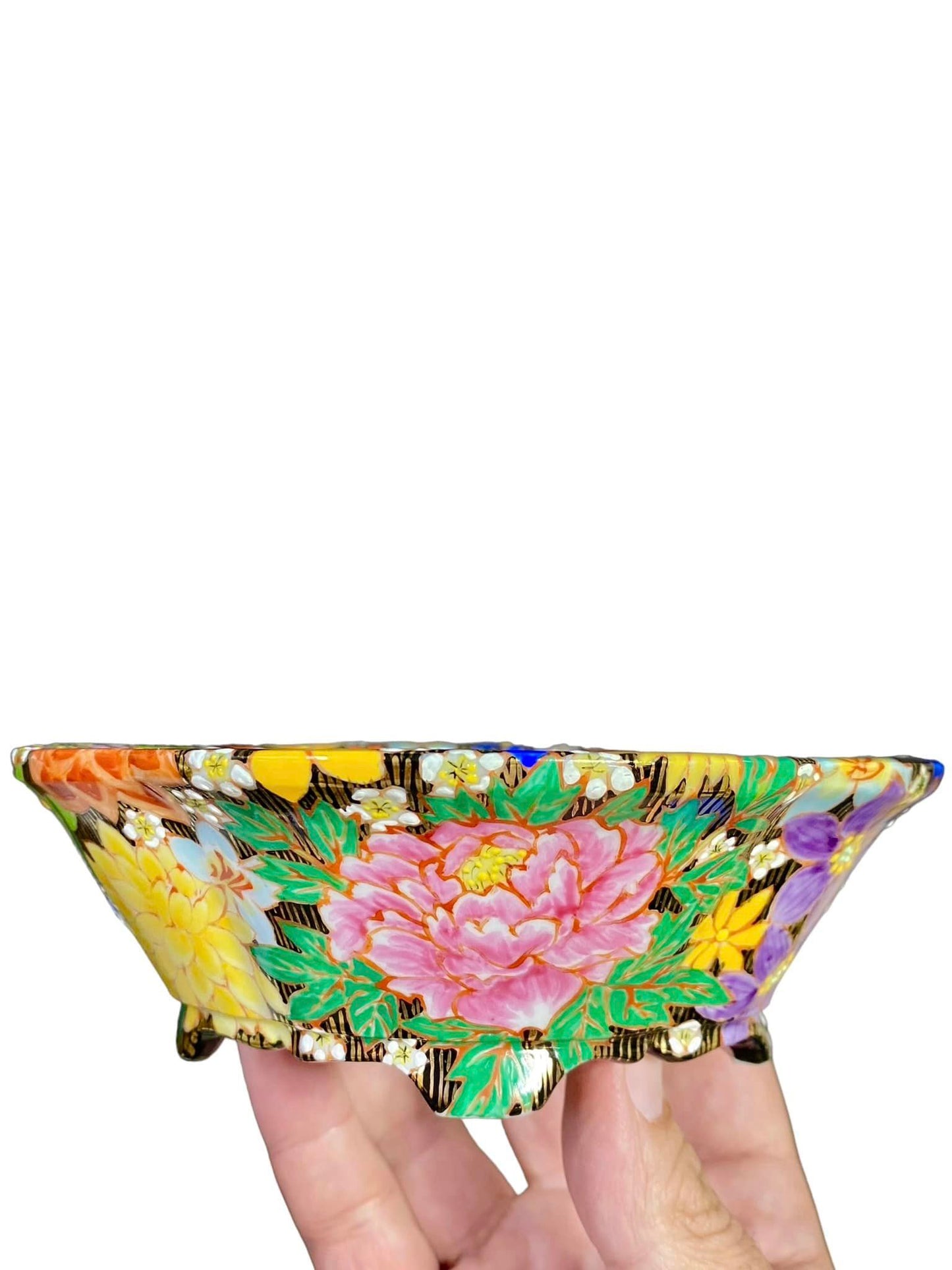 Kutani / Aikawa Shiho - Quality Hand-painted Mokko Bonsai Pot (5-7/8" wide)