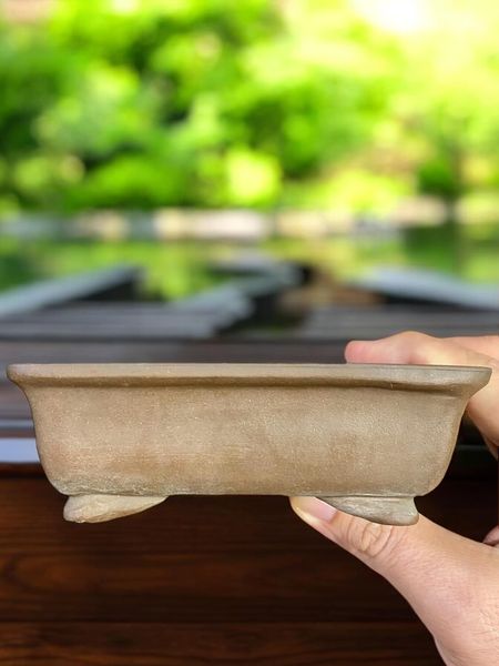 Chinese - Unglazed Footed Rectangle Bonsai Pot (4-3/4" wide)
