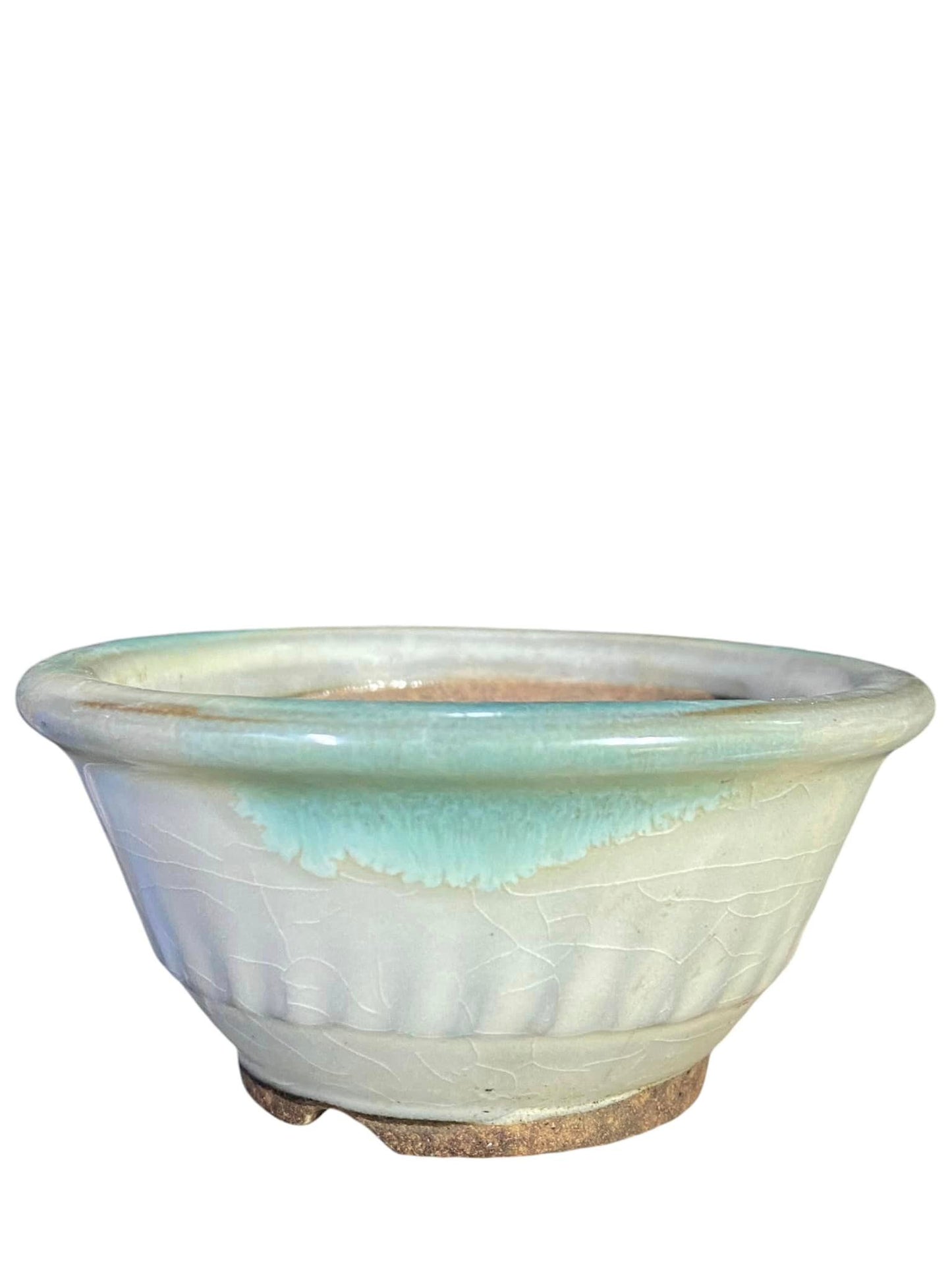Koshiwara-yaki (Koishiwari-ware) - Beautiful Crackle Glaze Bonsai Pot (3-5/8" wide)