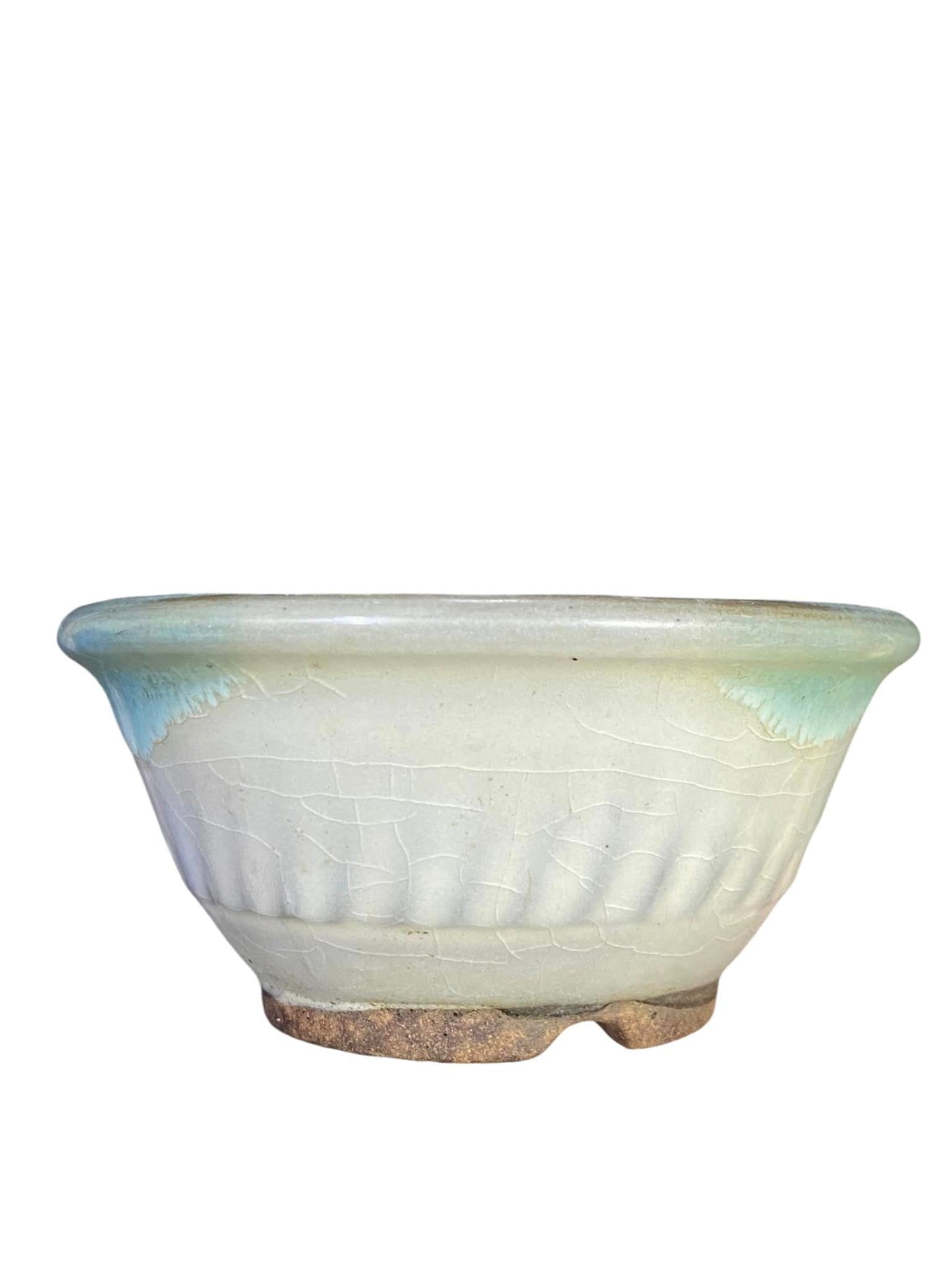 Koshiwara-yaki (Koishiwari-ware) - Beautiful Crackle Glaze Bonsai Pot (3-5/8" wide)