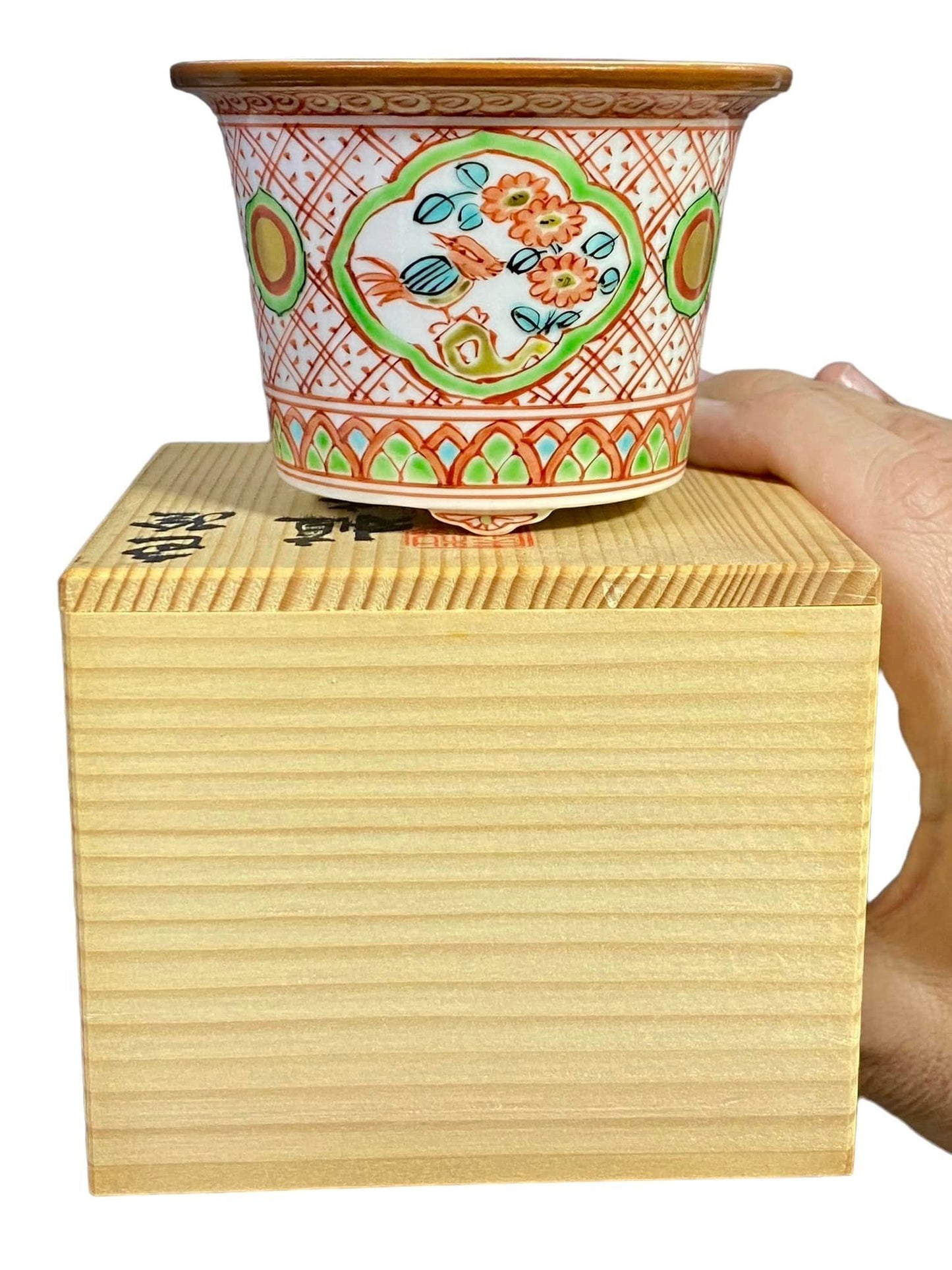 Heian Shouami - Painted Bowl Bonsai Pot and Signed Box (3-9/16" wide)