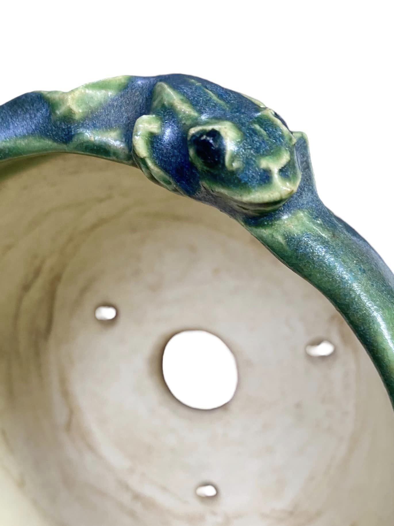 Masashi - Frog and Fish Relief Carved Bonsai Pot (4-1/8" wide)