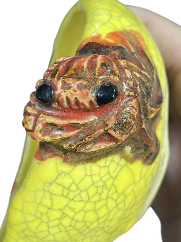 Masashi - Crab on Crackle Glazed Bowl Bonsai Pot (3-13/16" wide)