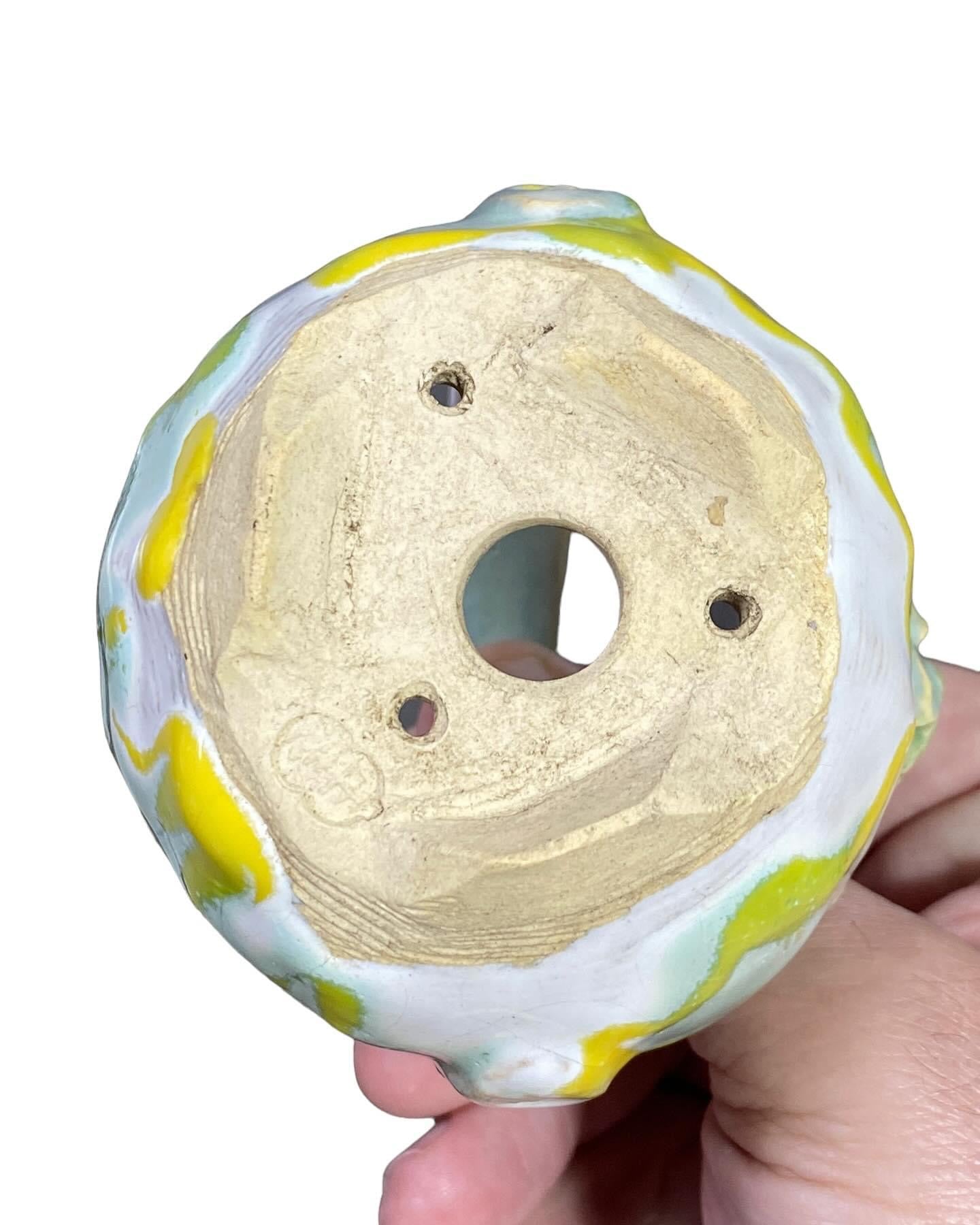 Masashi - Frog on Flower Basket Bonsai or Accent Pot (3ā wide)