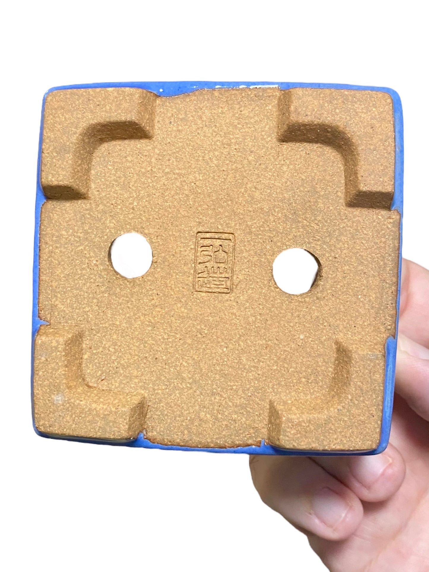 Ikko - Blue Glazed Square Style Bonsai or Accent Pot (3-1/2” wide)