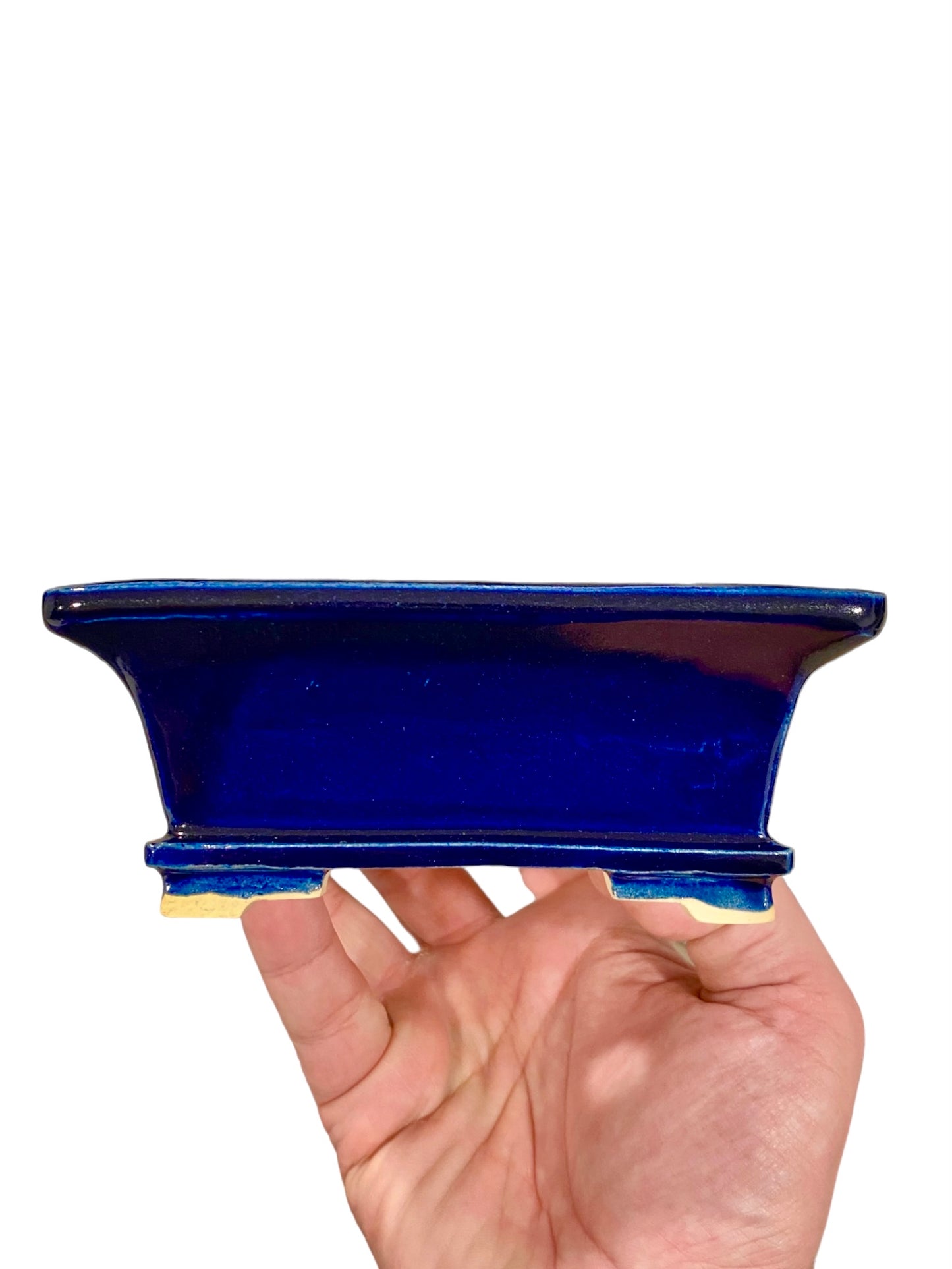 Fukuda Keiun - Mirror Blue Glazed Rectangle Bonsai Pot