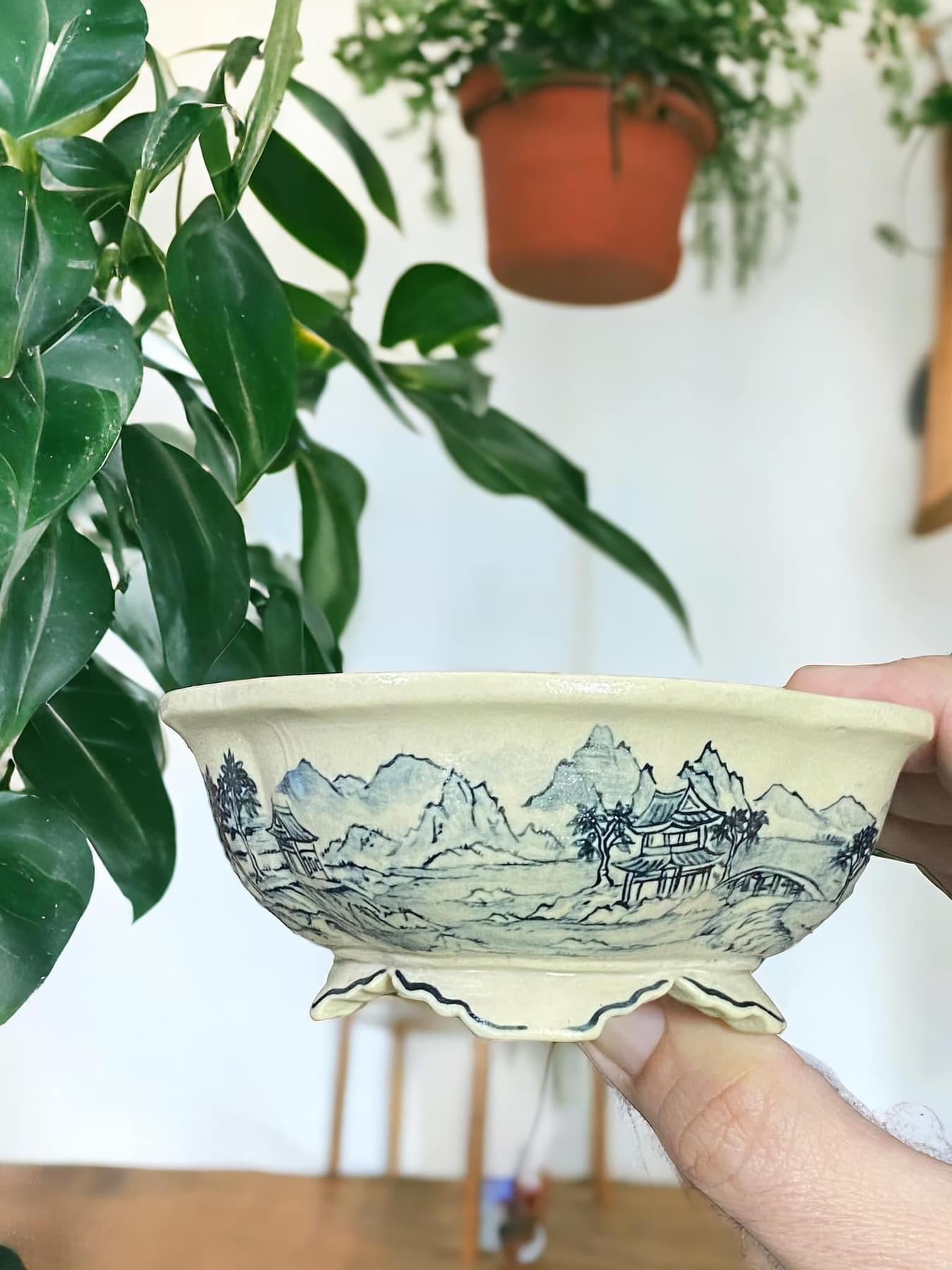 Kouzan - Exquisite Hand Painted Bonsai Pot (4-9/16” wide)