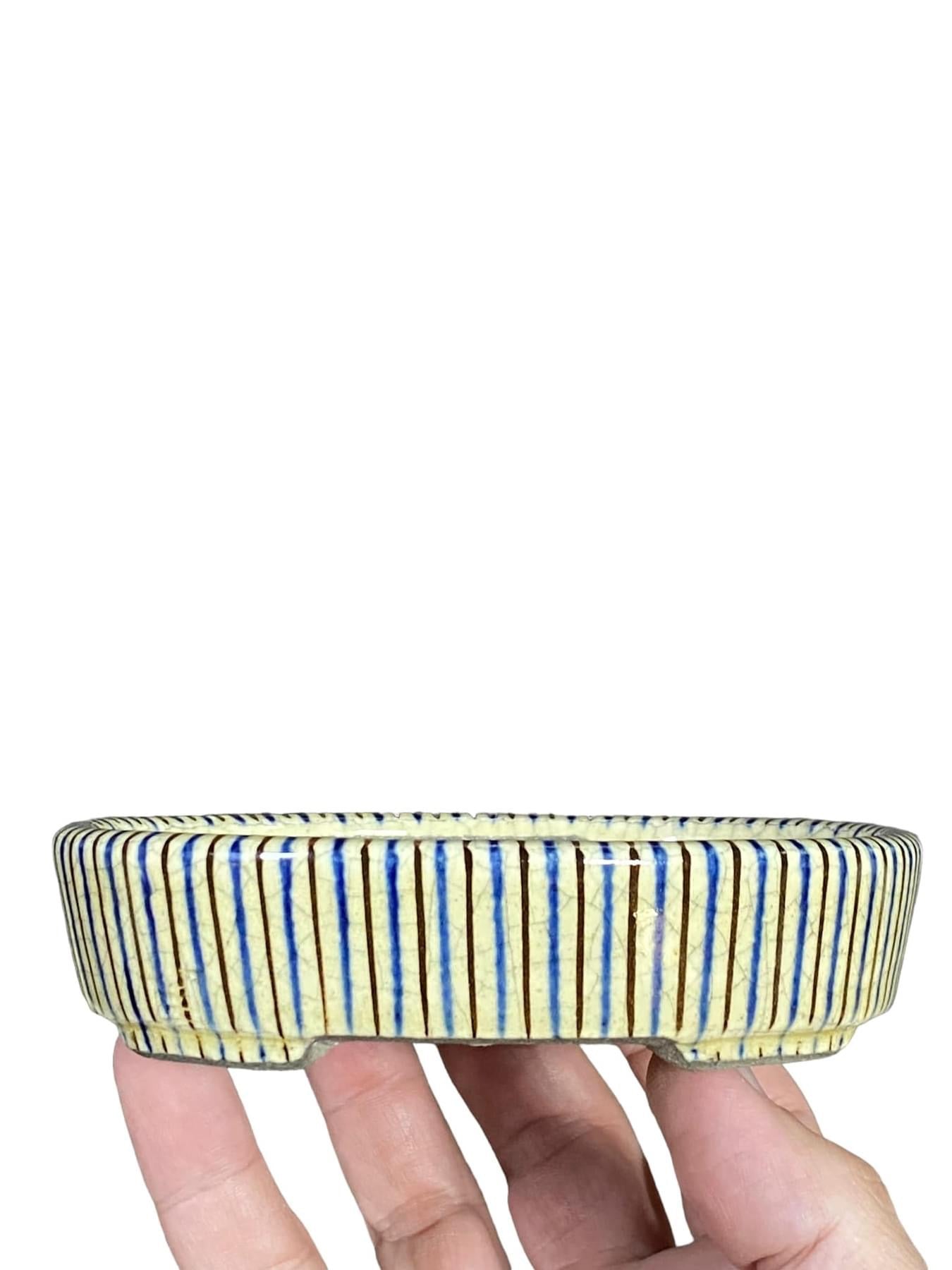 Satomi Terahata - Wonderful Crackle Glazed and Striped Bonsai Pot (5-1/8” wide)