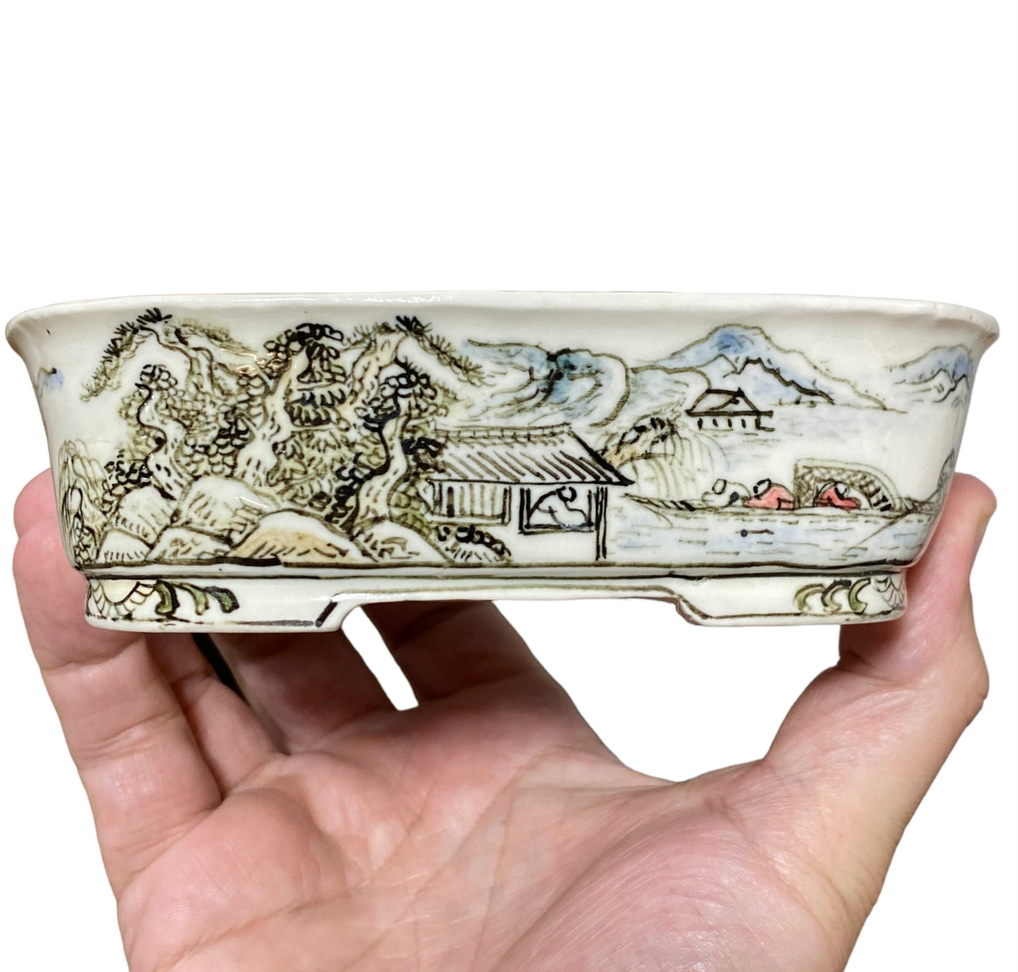 Joshu Katsuyama - Stellar Multi-Scene Painted Bonsai Pot (5-13/16" wide)